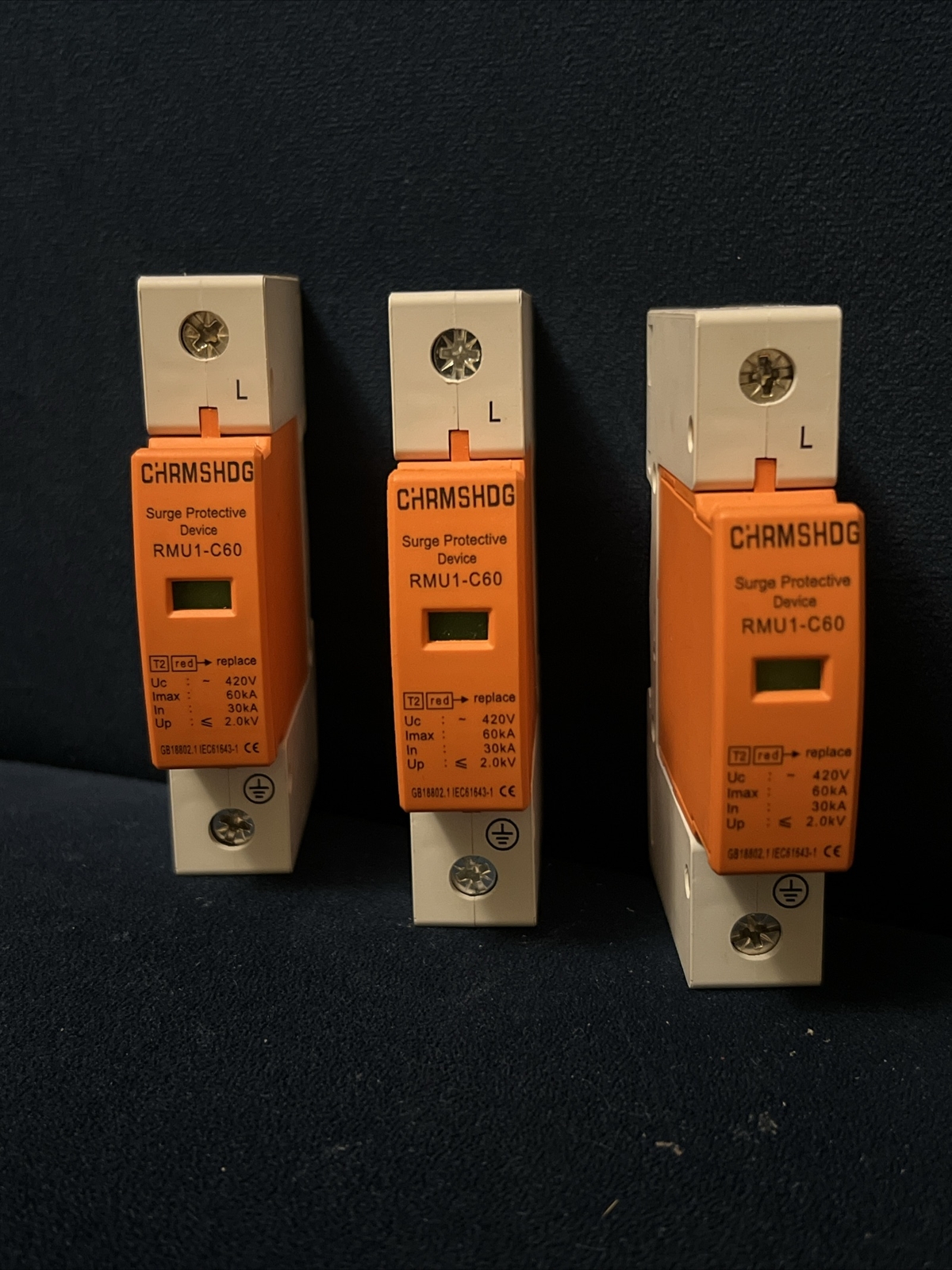 3 PCS Protective Device Arrester Protector W/ Indicator AC 420V RMU1‑C60 60kA