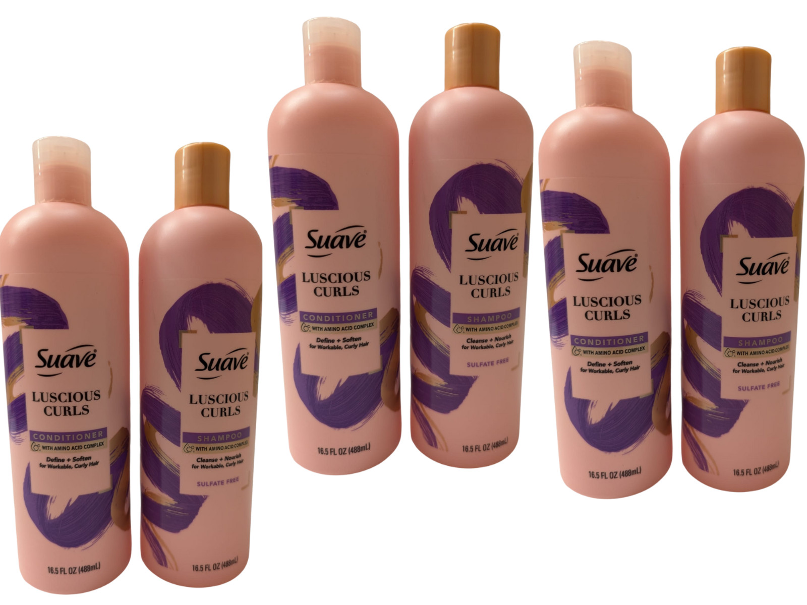Suave Luscious Curls Shampoo & Conditioner Set – 6 Bottles (16.5 fl oz Each) –