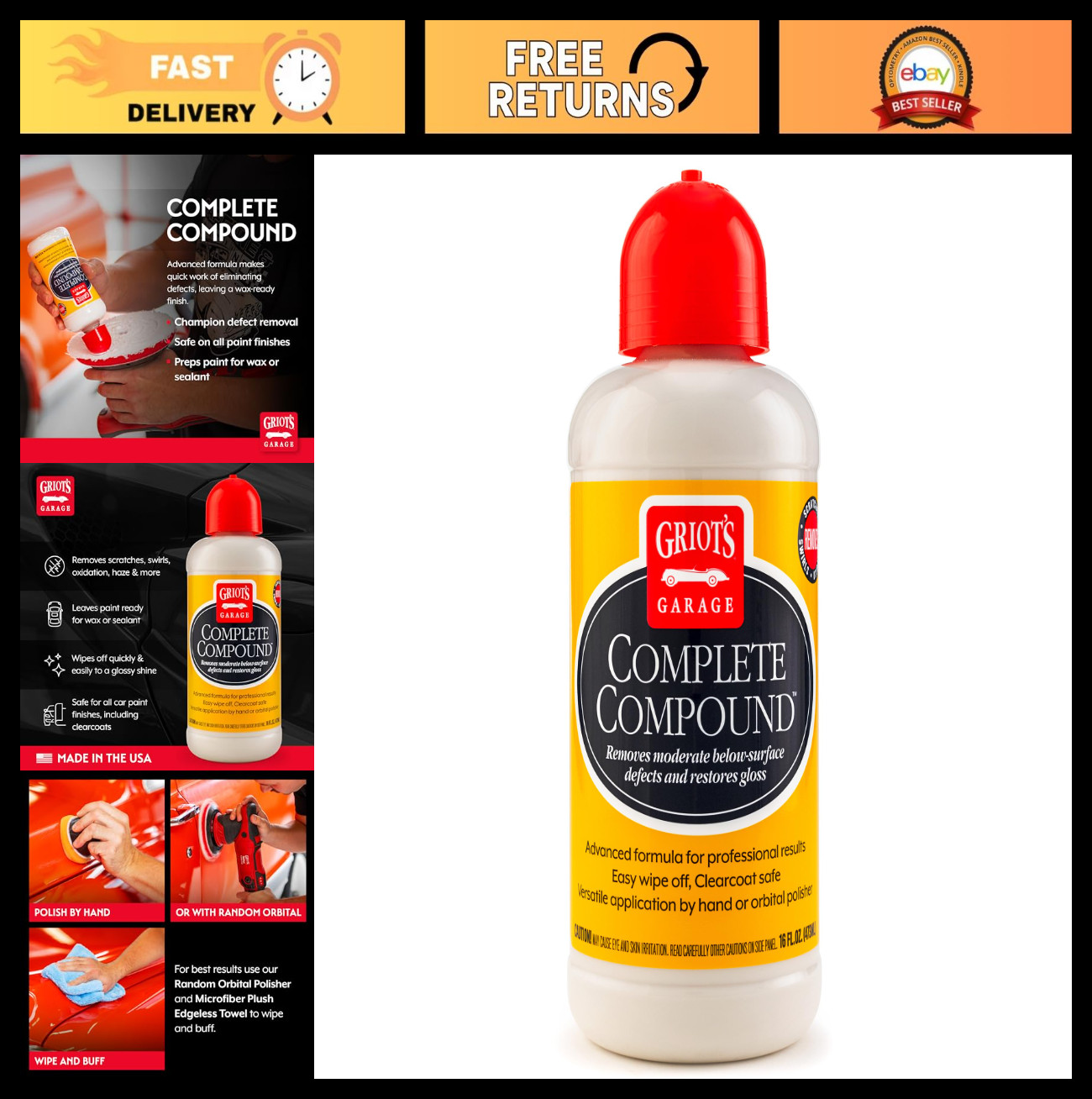 Complete Car Scratch Remover Compound - Removes Swirl Marks, Water Spots, 16oz