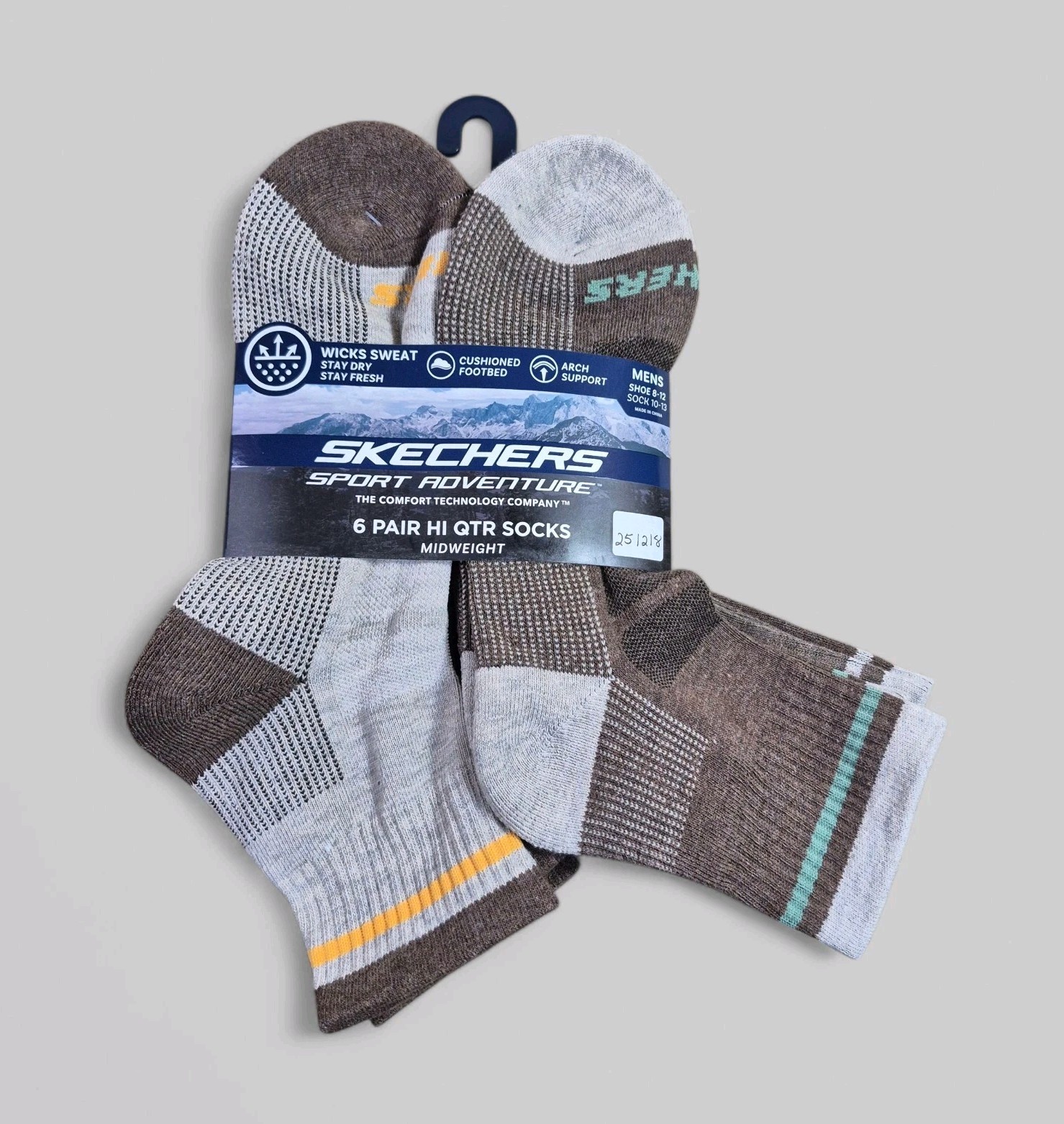 SKECHERS SPORT Mens Socks High 1/4 Cushioned Arch Support 6 Pair Shoe Size 8-12