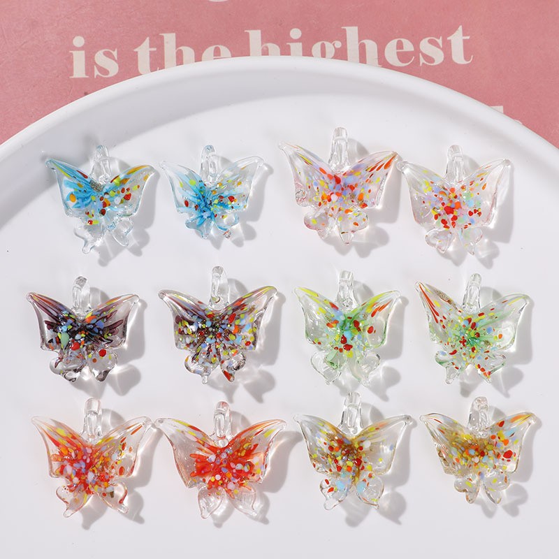 20mm Simulated Color Butterfly Pendant Diy Glass Bead Material 5pc