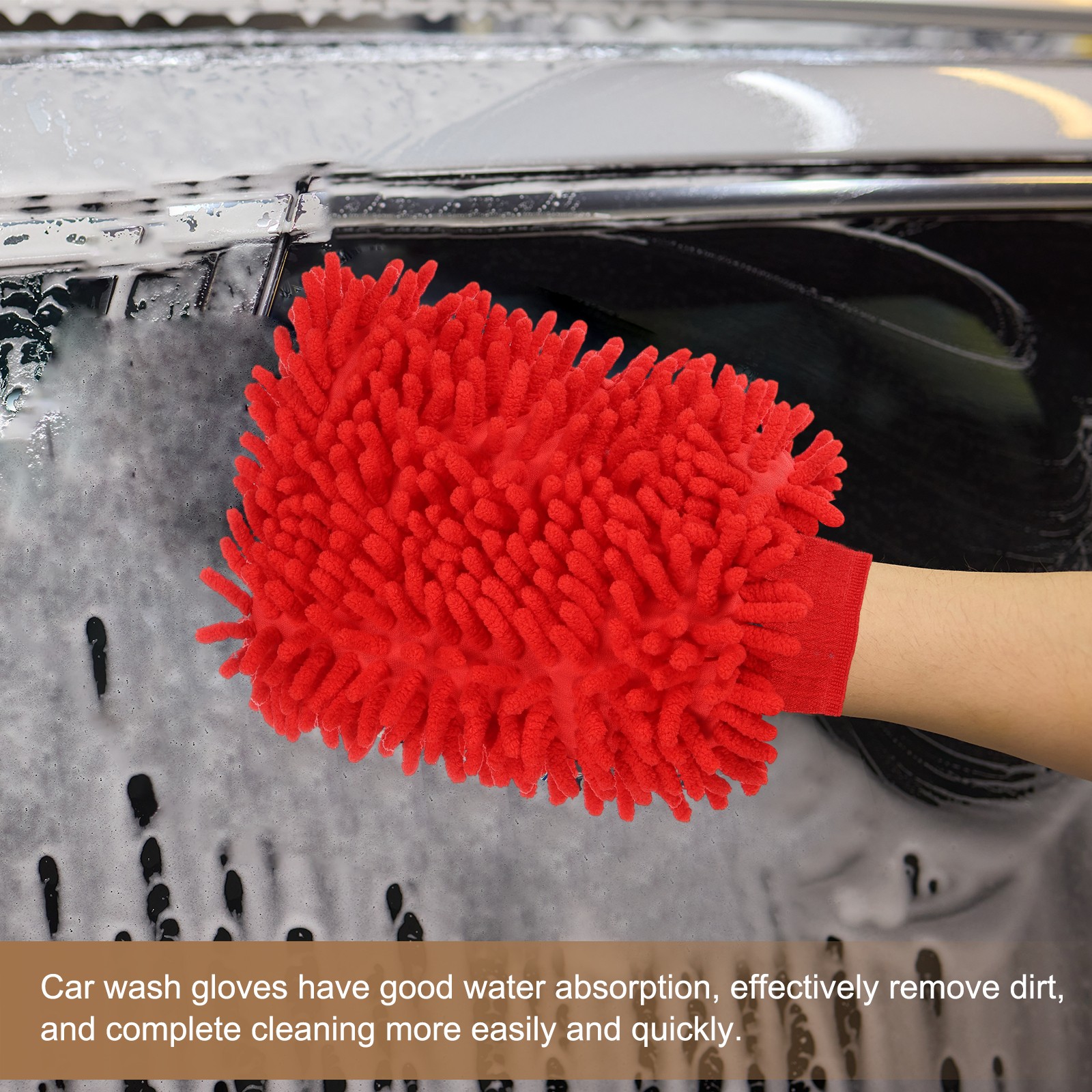 Chenille Microfiber Car Wash Mitt 9.8"x7.9" Wash Gloves Light Blue