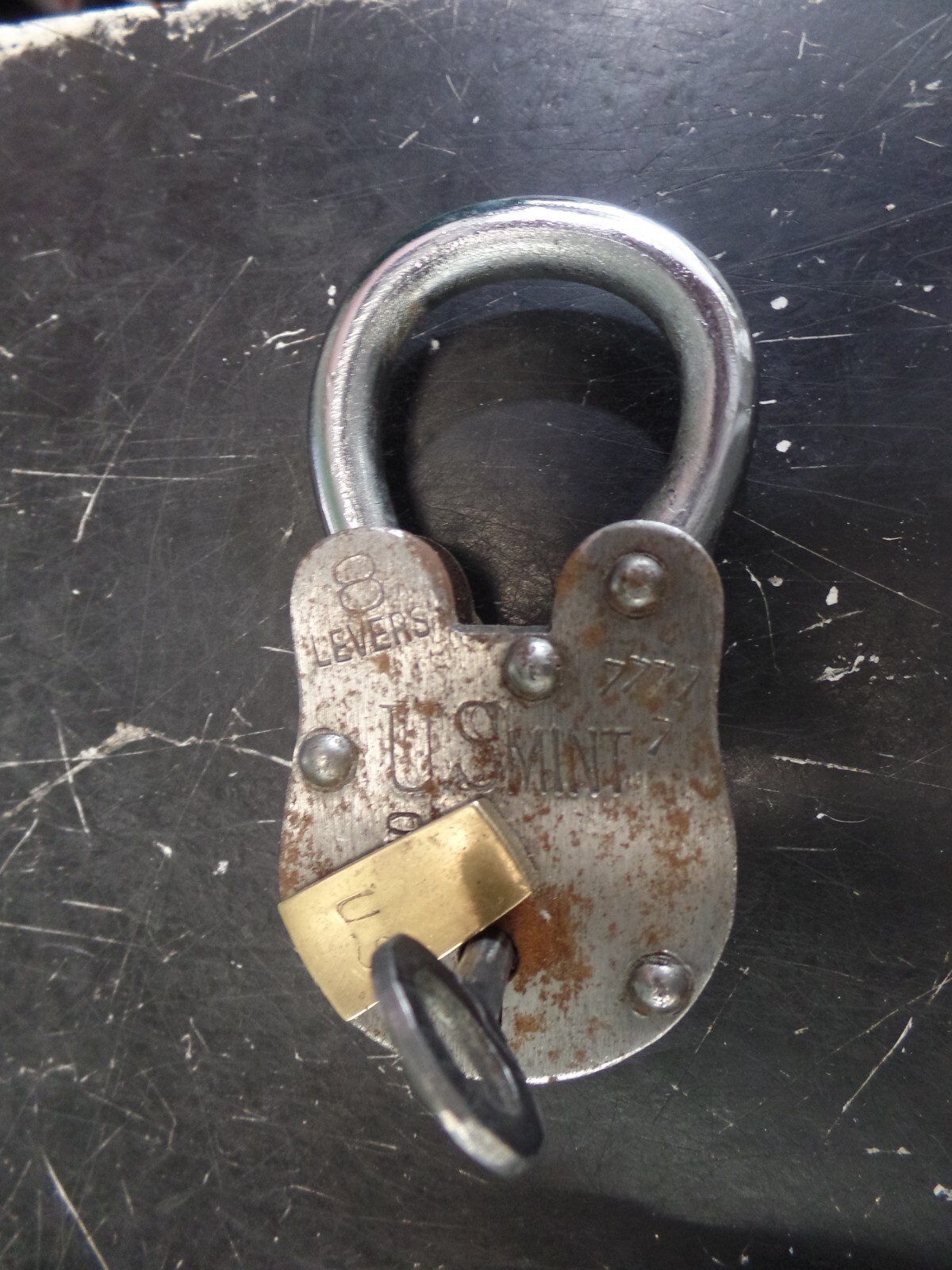 U S Mint Padlock Lock with Key No 100 8 Levers