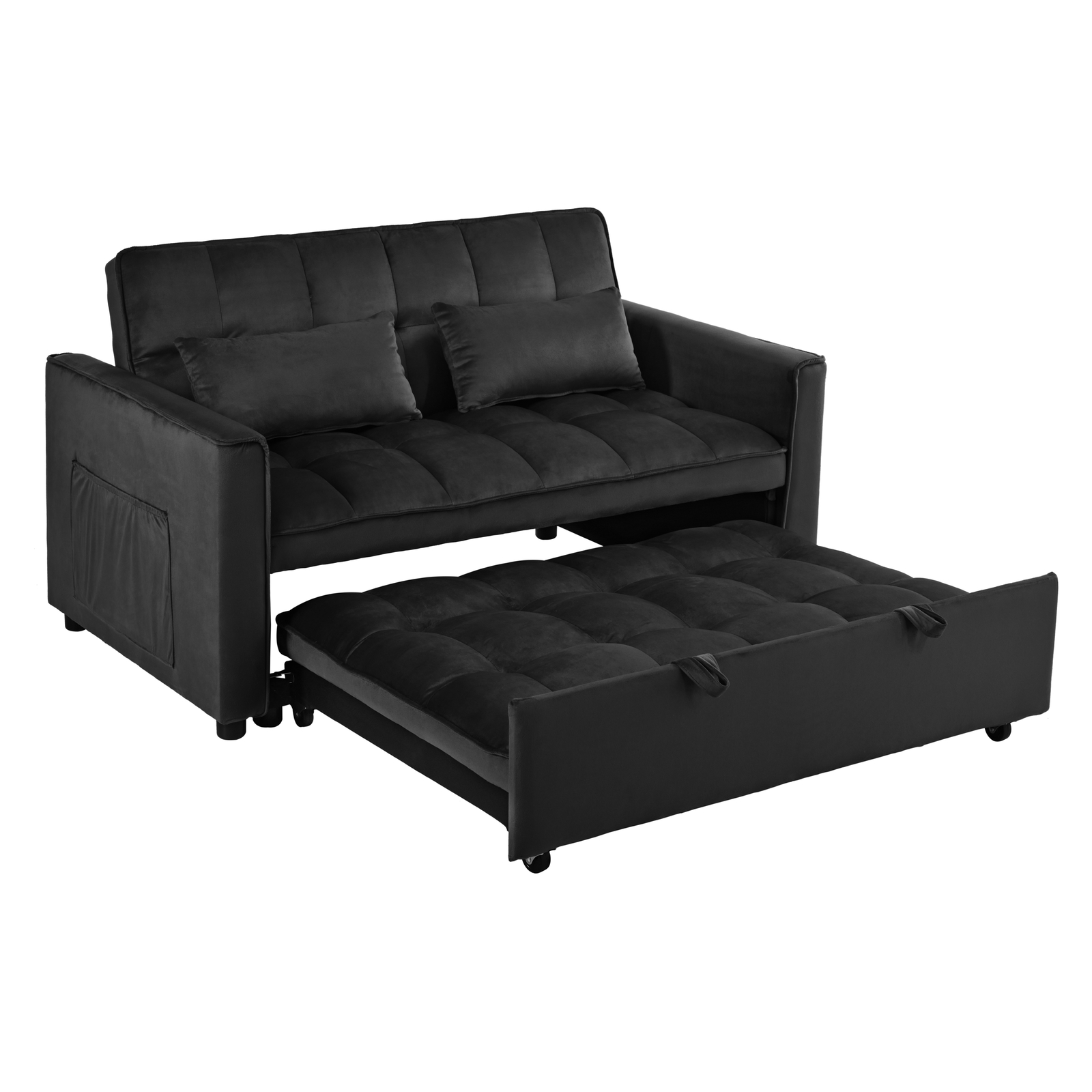 Soft Velvet High Density Foam Sofa Bed Pull Out Couch Bed Metal Frame Wood Legs