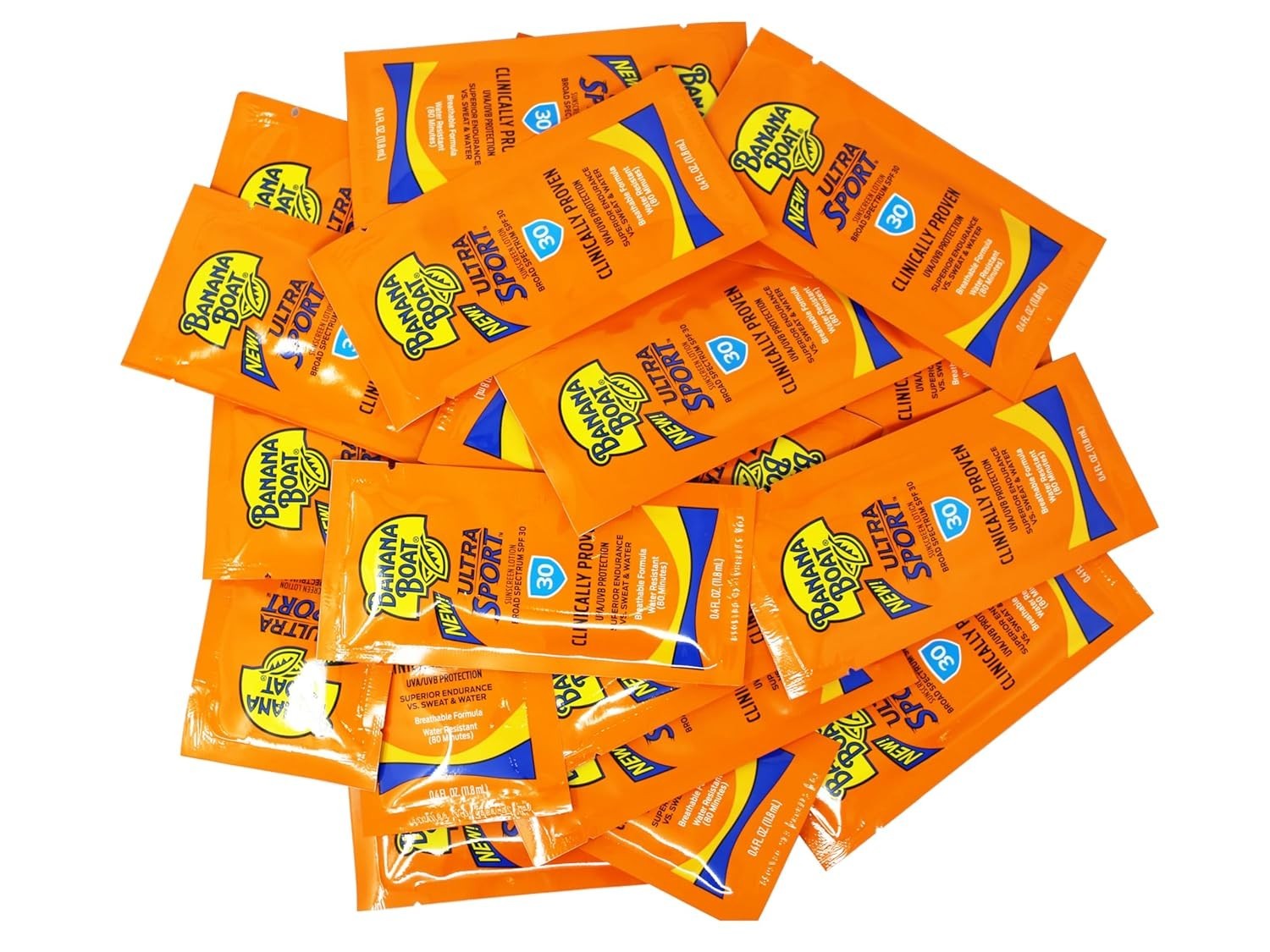 Banana Boat Sport Sunscreen, SPF 30 Lotion, Travel Packets, 0.4 Oz (200 Packs)