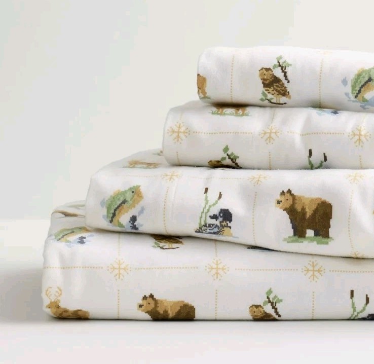 Cuddl Duds Heavyweight Cotton Flannel Sheet Set,  Pillowcases,  Animals, Queen