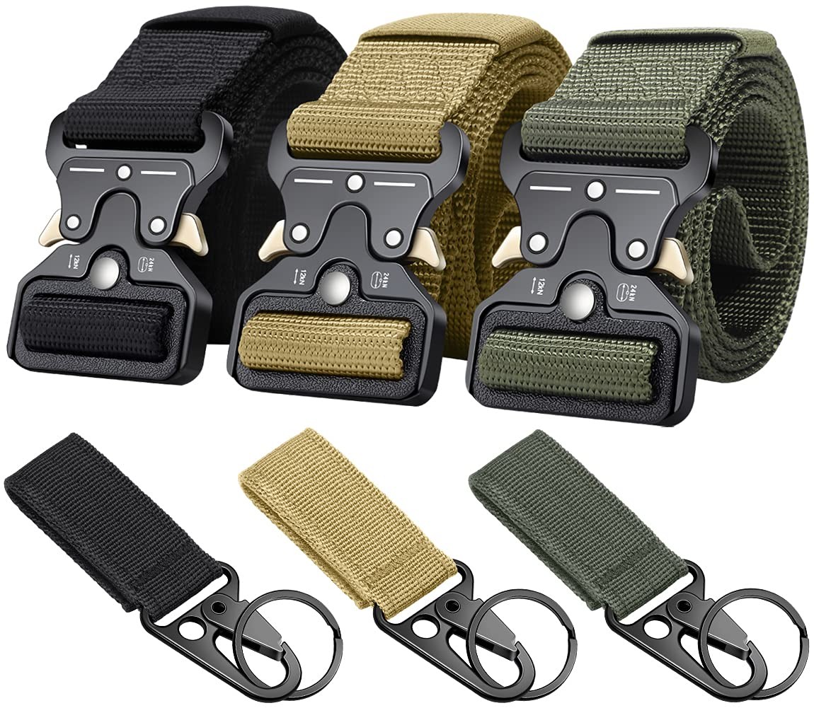 Ginwee 3-Pack Military Style Tactical Belts for Men, One Size, Black,tan,camo