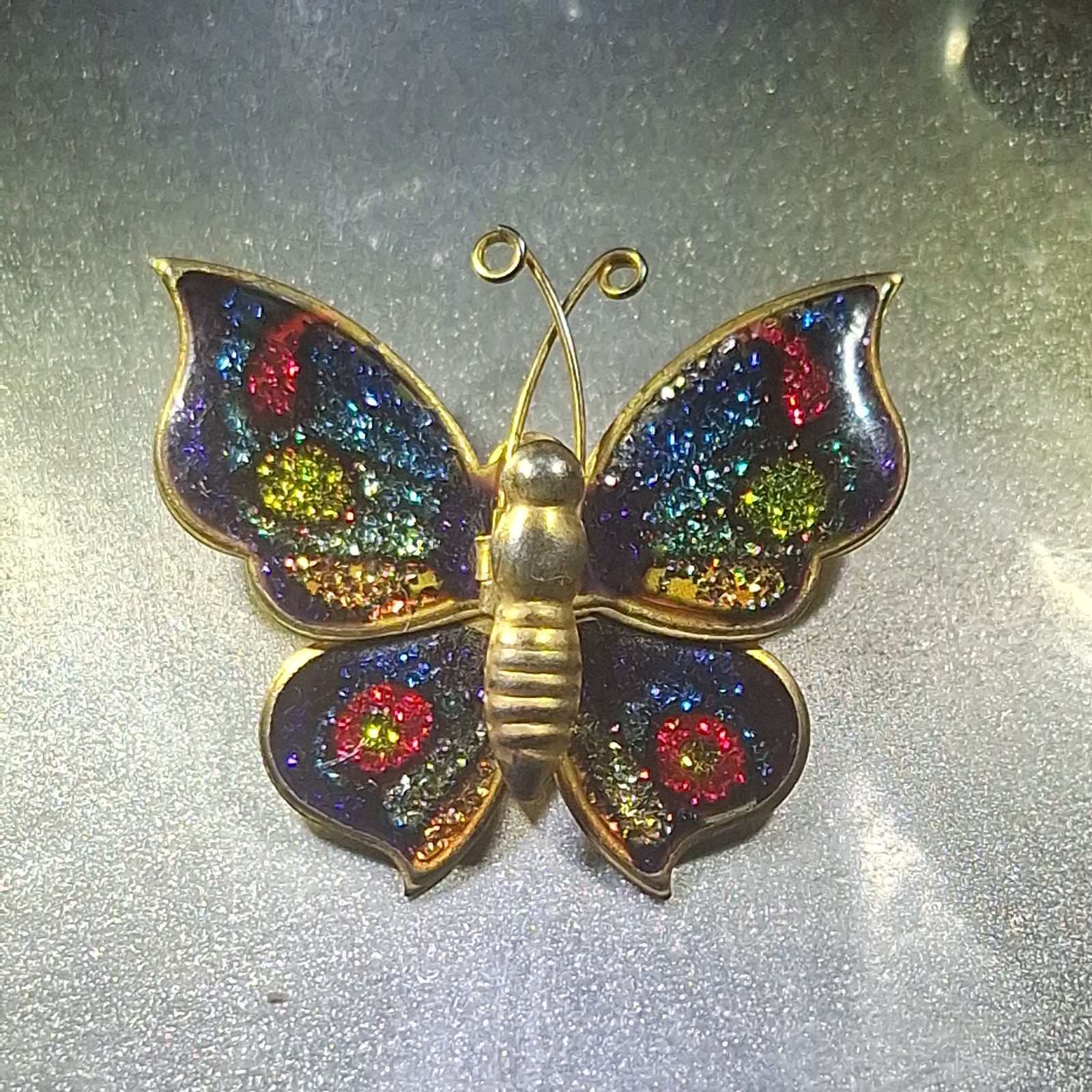 Vintage Gold-tone and multicolored enamel Butterfly Brooch.