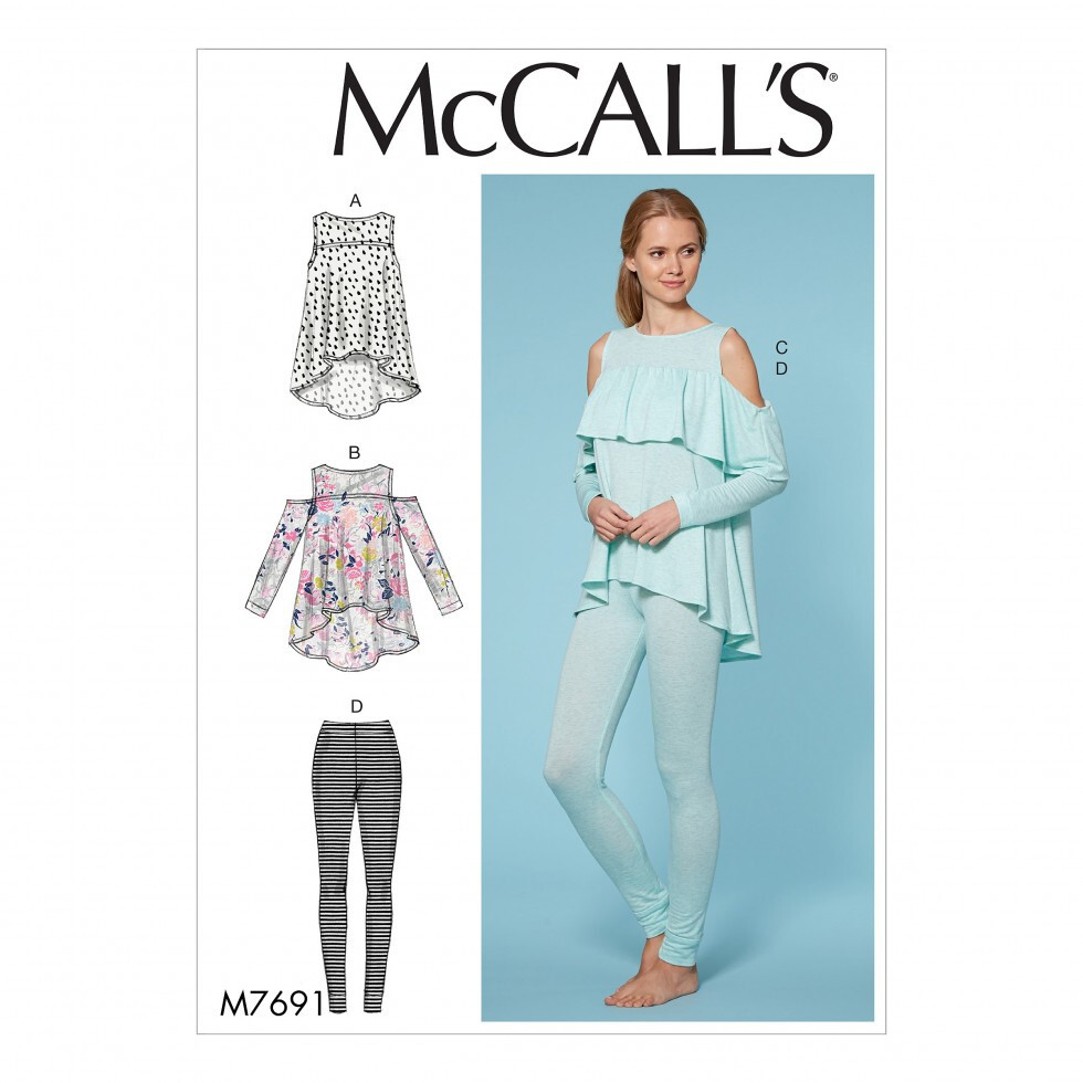 McCall's Sewing Pattern M7691 Misses Tops 2 Styles Leggings Sizes XS-XL FF UNCUT