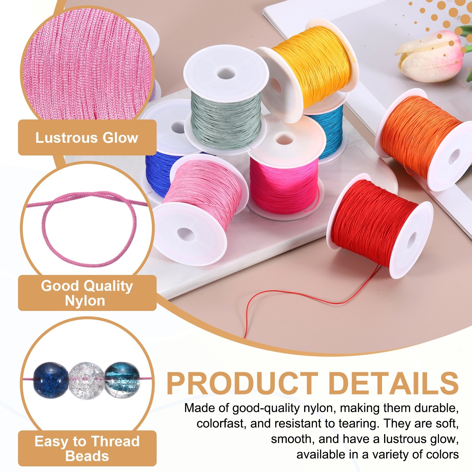 0.6mm Nylon String for Bracelets 44 Yards Nylon Beading Thread(Pink)
