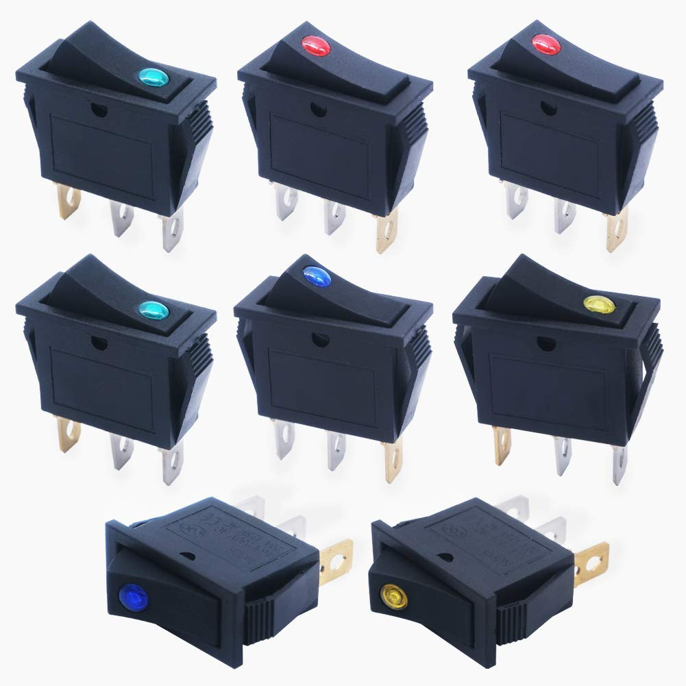 8Pcs 12V Illuminated Rocker Switch Toggle Power SPST On-Off Switch Snap-In 3 Pin