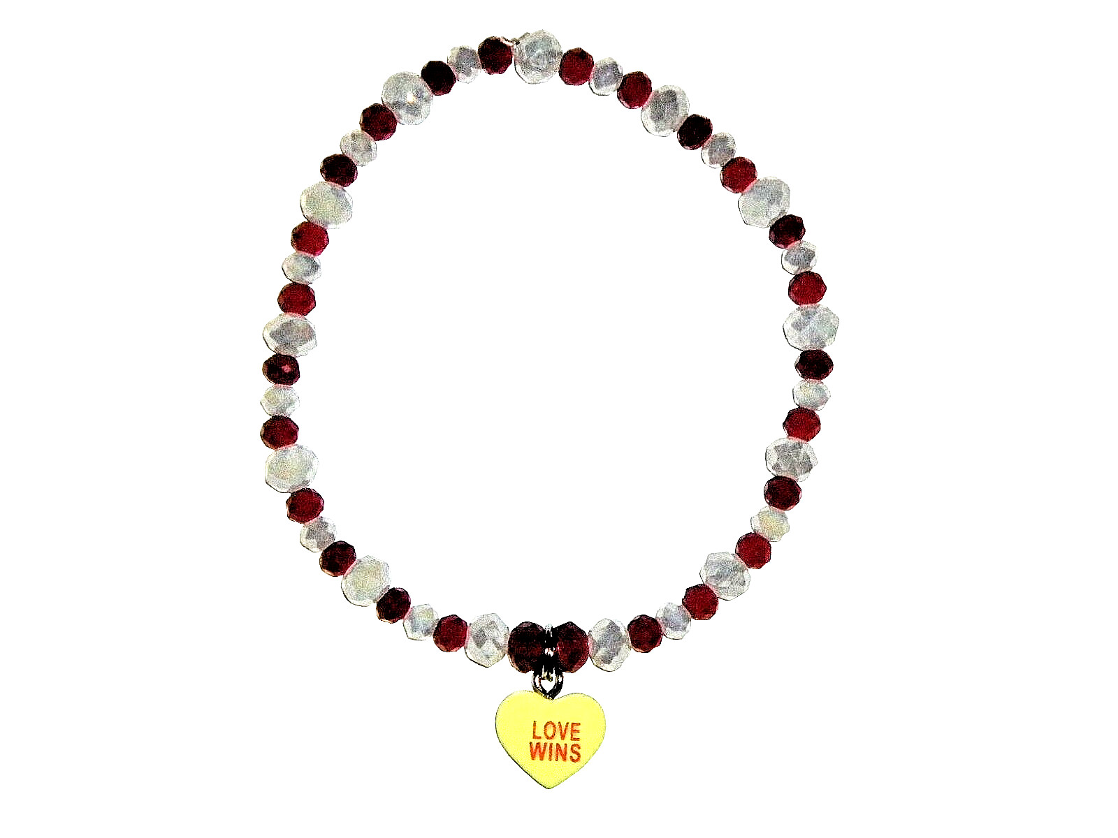 CONVERSATION HEART "LOVE WINS" CHARM BRACELET (8"):  HAND-MADE JEWELRY BY T.L.C.