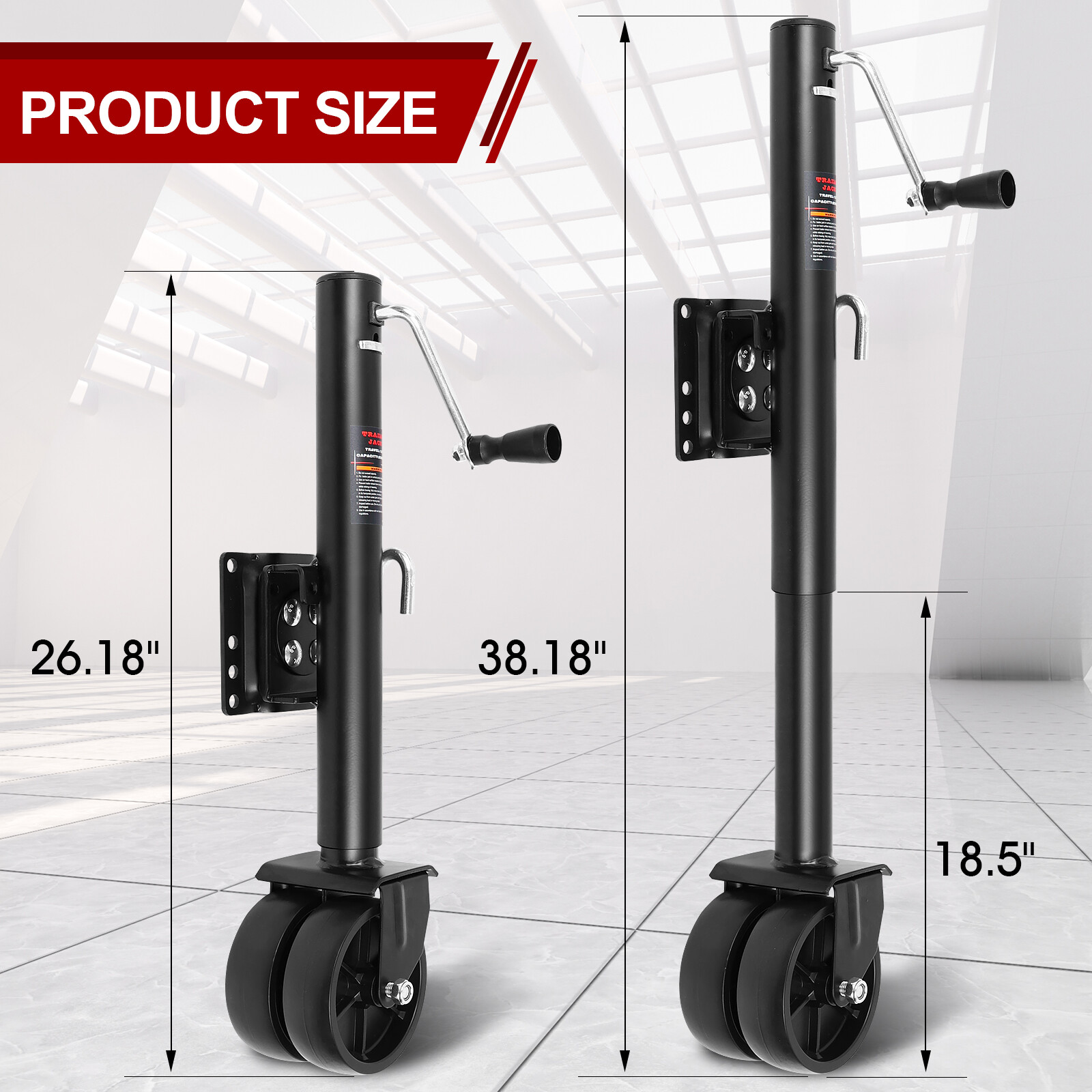 Swivel Bolt on Boat Trailer Jack Stand Dual Wheel 2000 lbs 12"Lift RV Utility