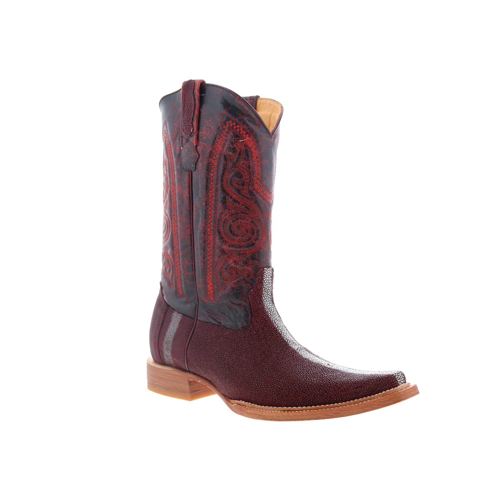 Los Altos Polished Stingray Mens Burgundy Wide Cowboy Western Boots 12