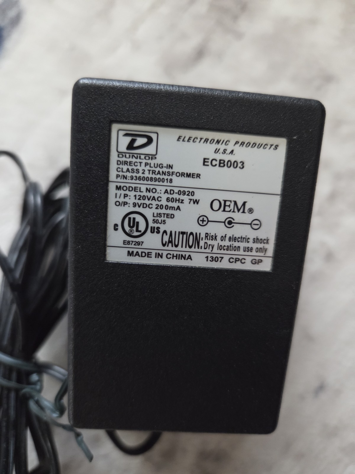 Dunlop Power Supply For Wah Peddle