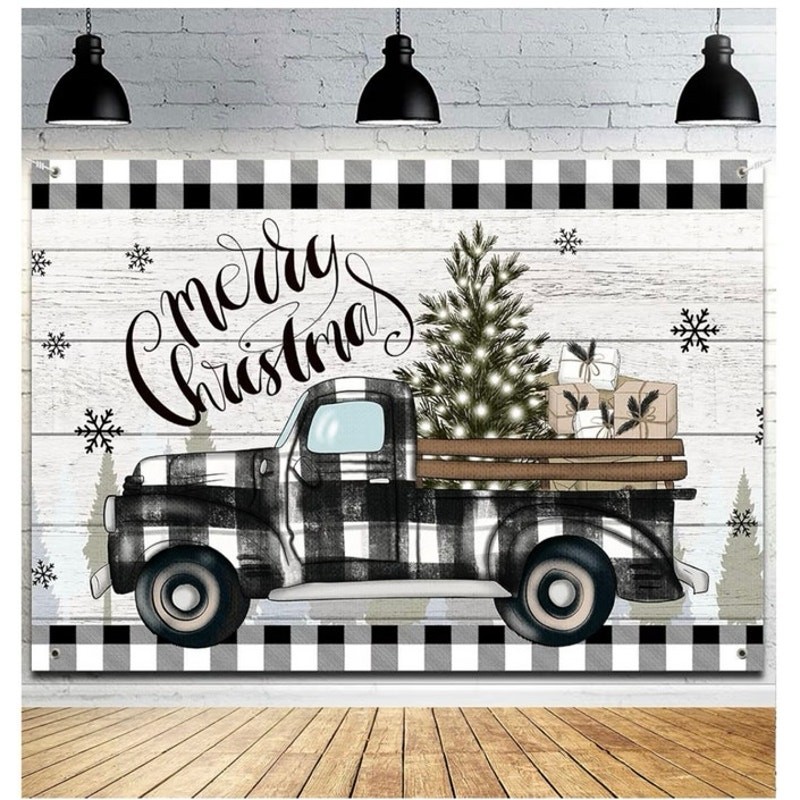 NWT Holiday 5' x 3' Black Truck w/ Christmas Tree Country Chic Plastic Backdrop