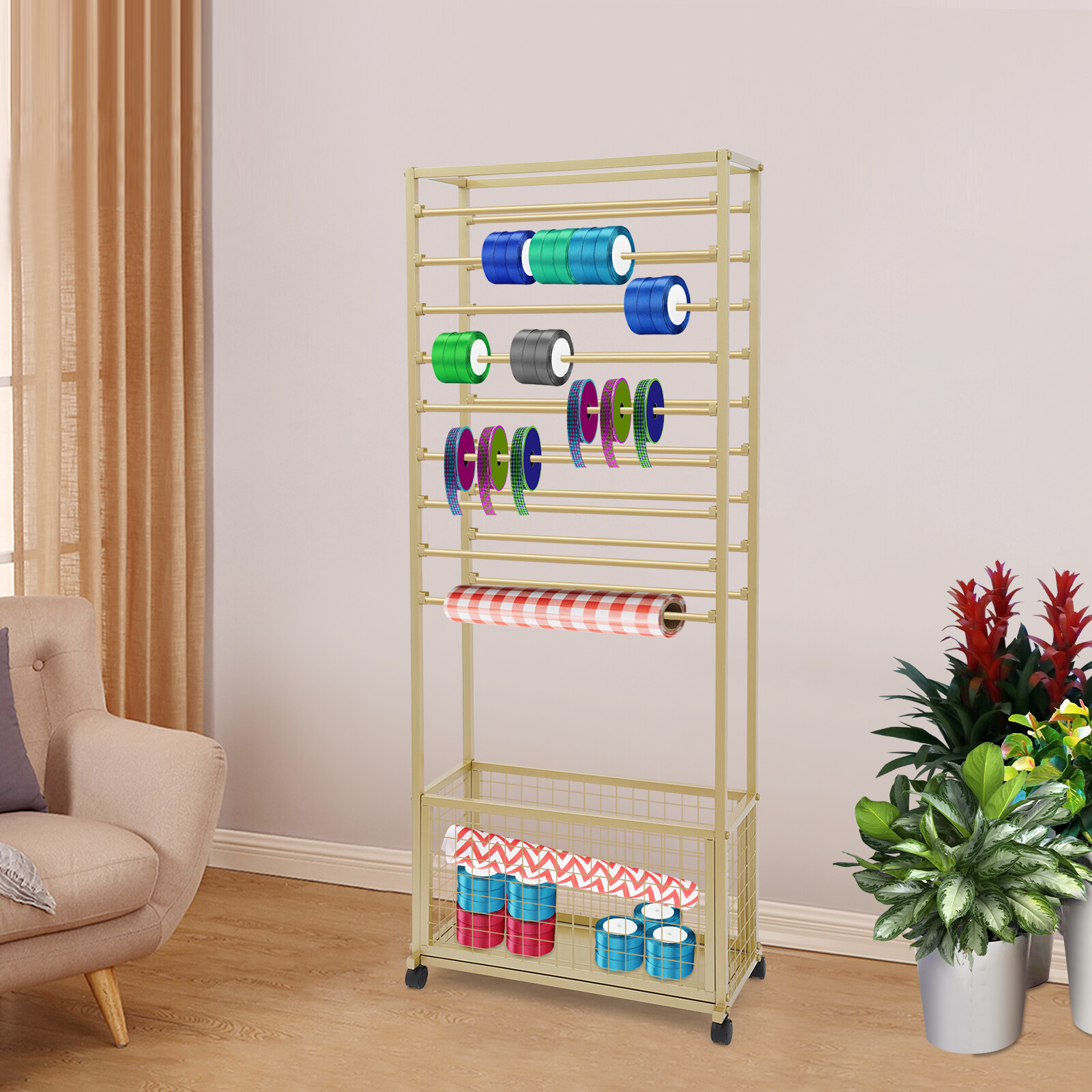 Ribbon Holder Ribbon Storage Dispenser Rack Freestanding Ribbon Organizer 20-Rod