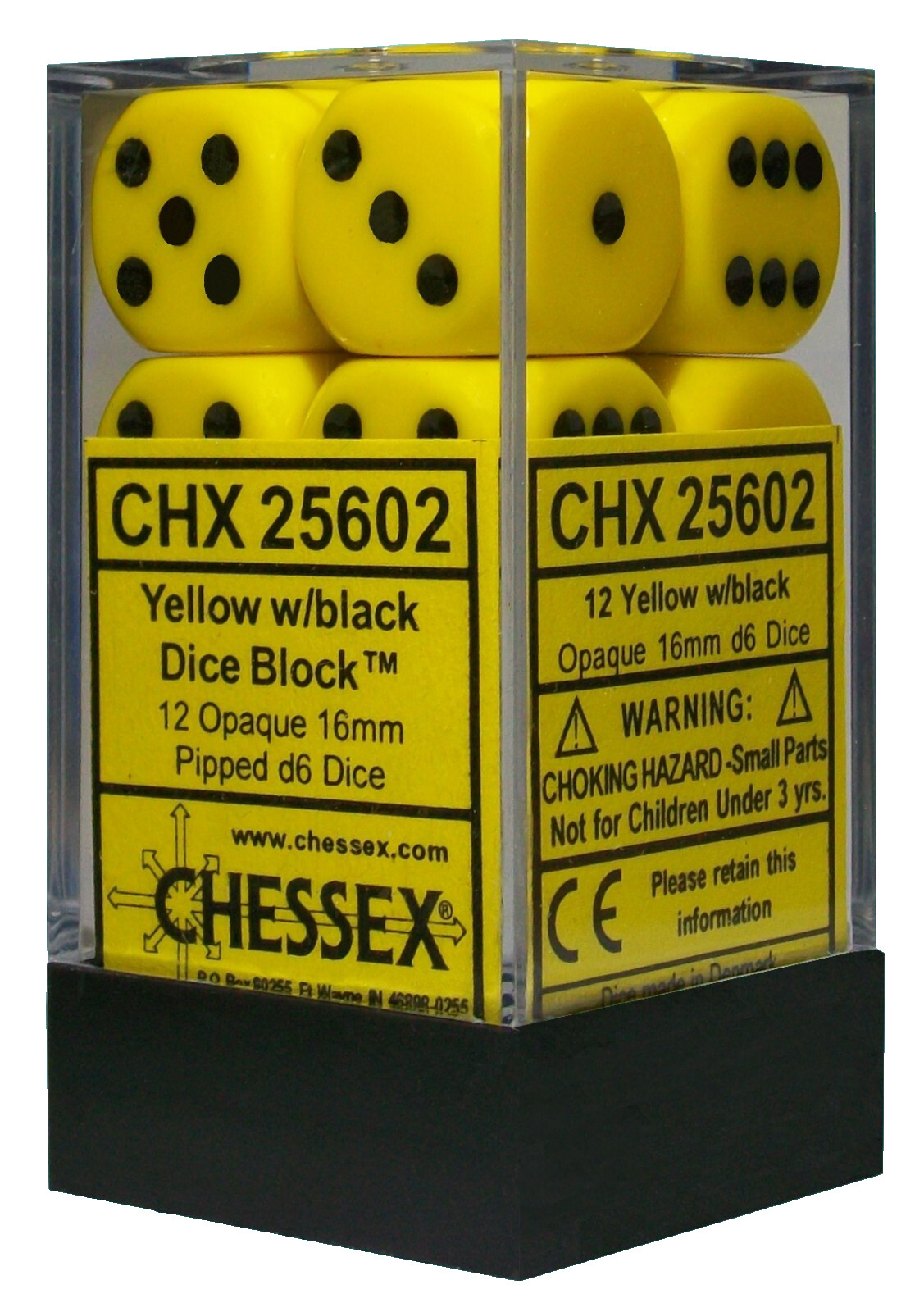 Chessex d6 16mm Opaque Yellow with Black 12 dice set New CHX25602 game die