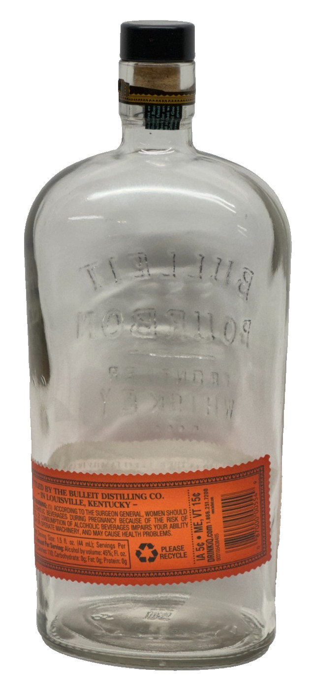 Bulleit Kentucky Straight Bourbon Frontier Whiskey 1L EMPTY BOTTLE