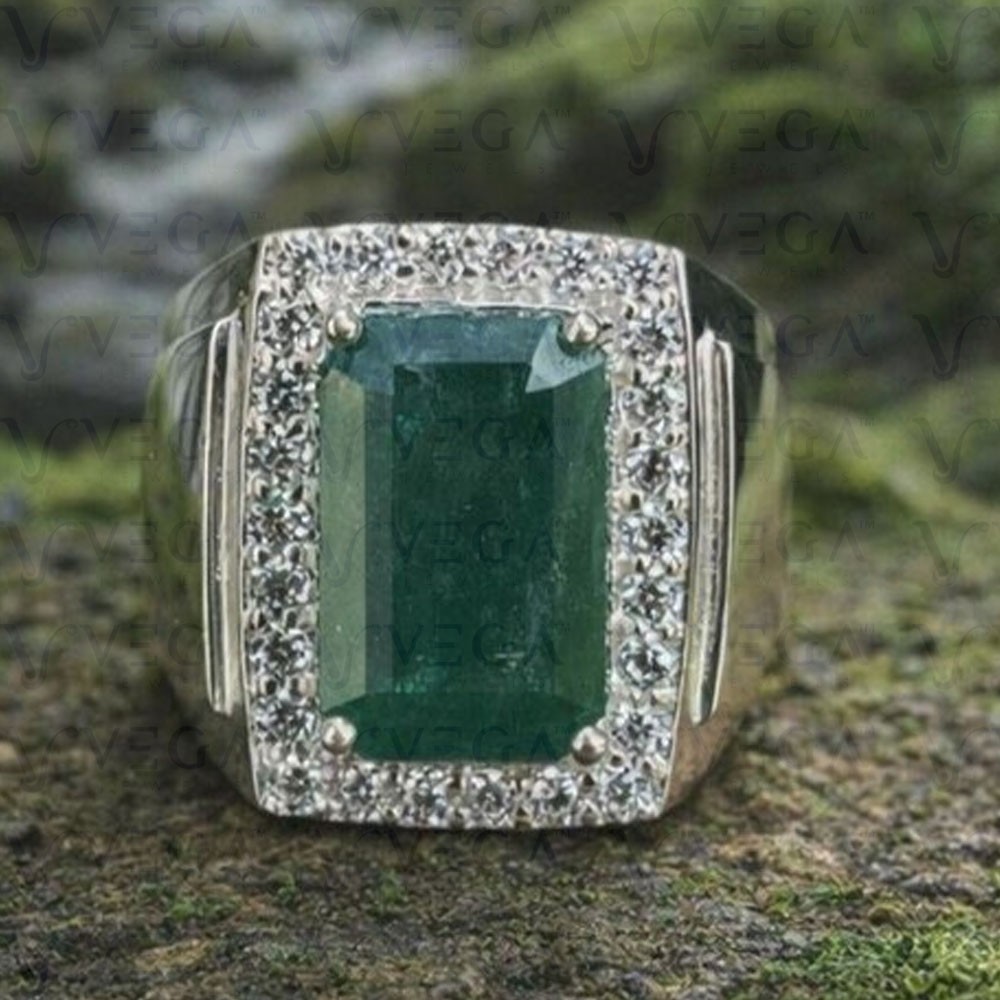 5.90Crt Emerald Natural Green Emerald & Diamond Men's Ring 950 Pt Solid Platinum