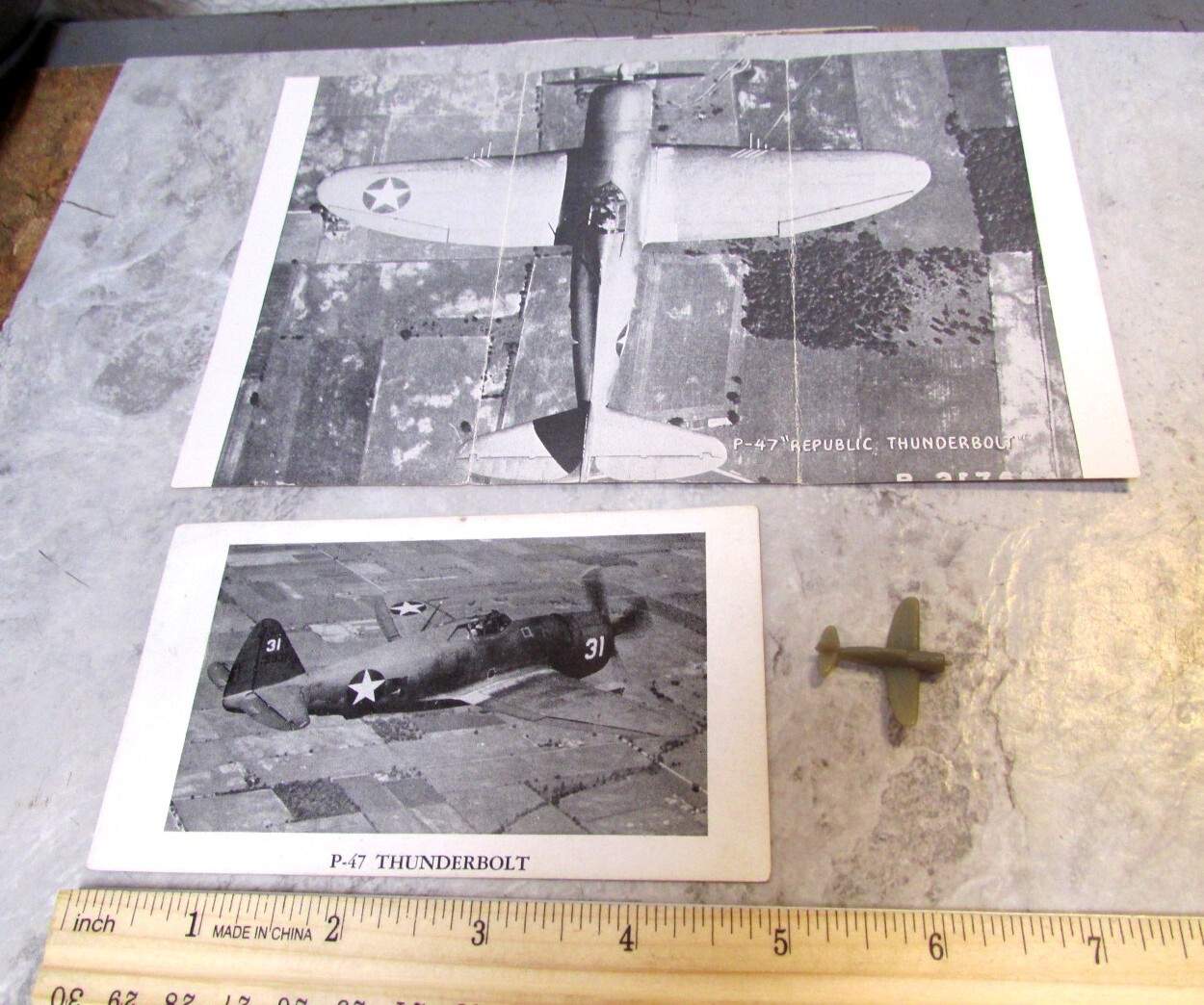 WWII plane recognition plastic plane, ID Card & Photograph, P-47 Thunderbolt