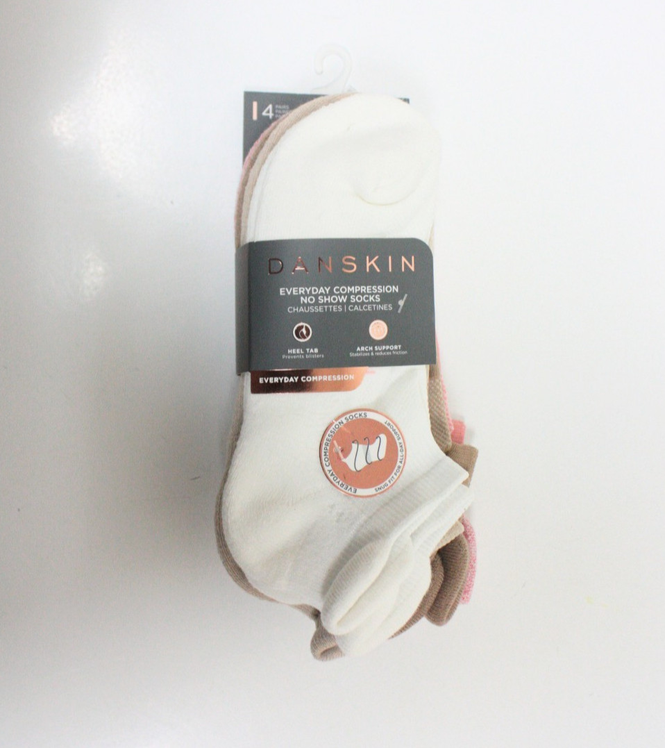 DANSKIN Women's Everyday Compression No Show Socks 4 Pairs Wmns Shoe Size 4-10