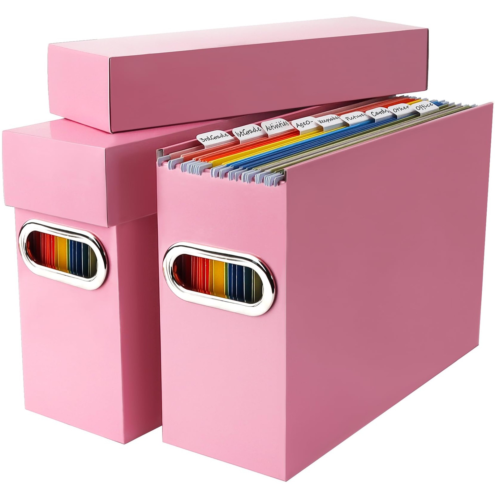 File Organizer with Lid & Handle, Thickened Cardboard Hanging File Folder Sto...