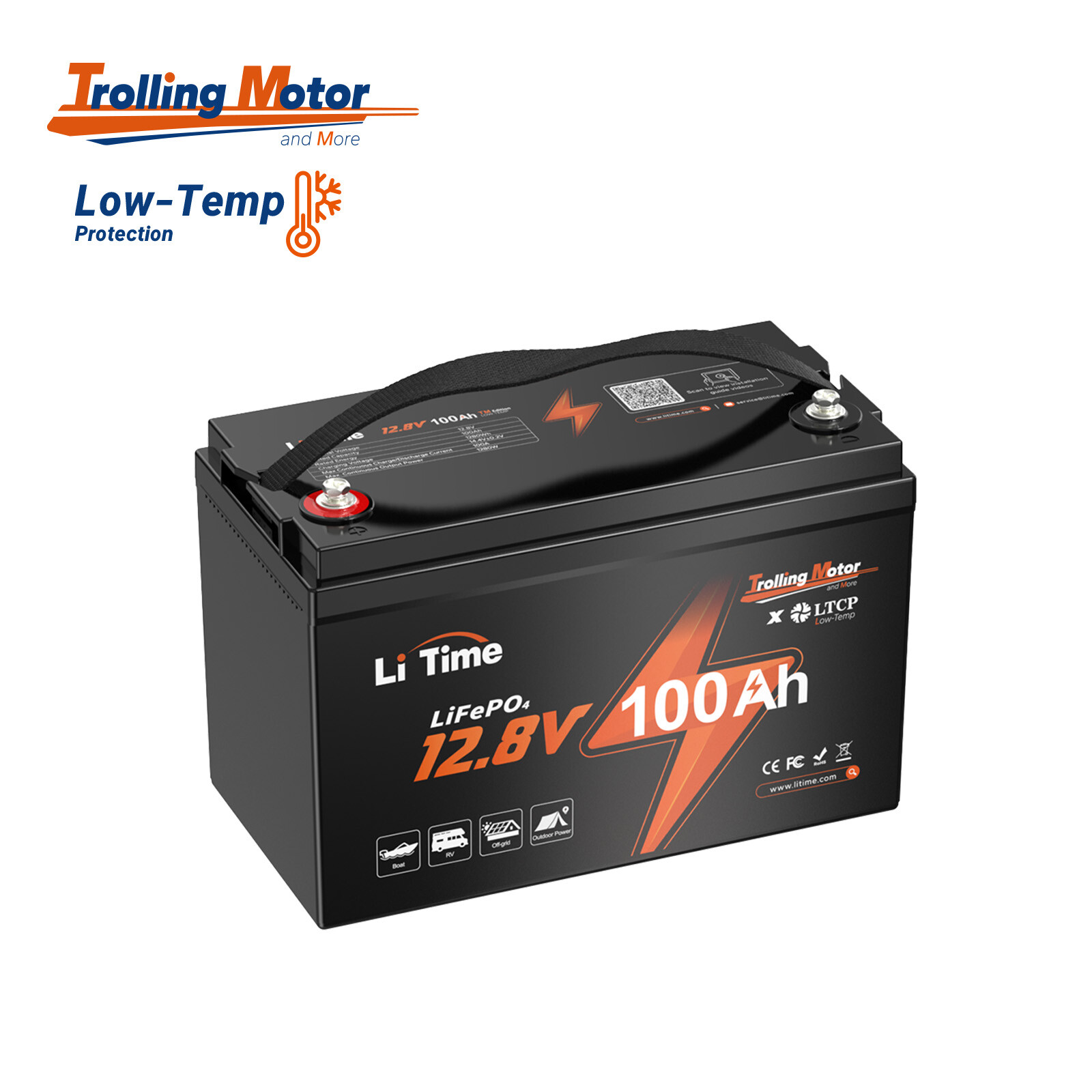 LiTime 12V 100Ah LiFePO4 Lithium Battery Low-Temp for Trolling Motor-Refurbished