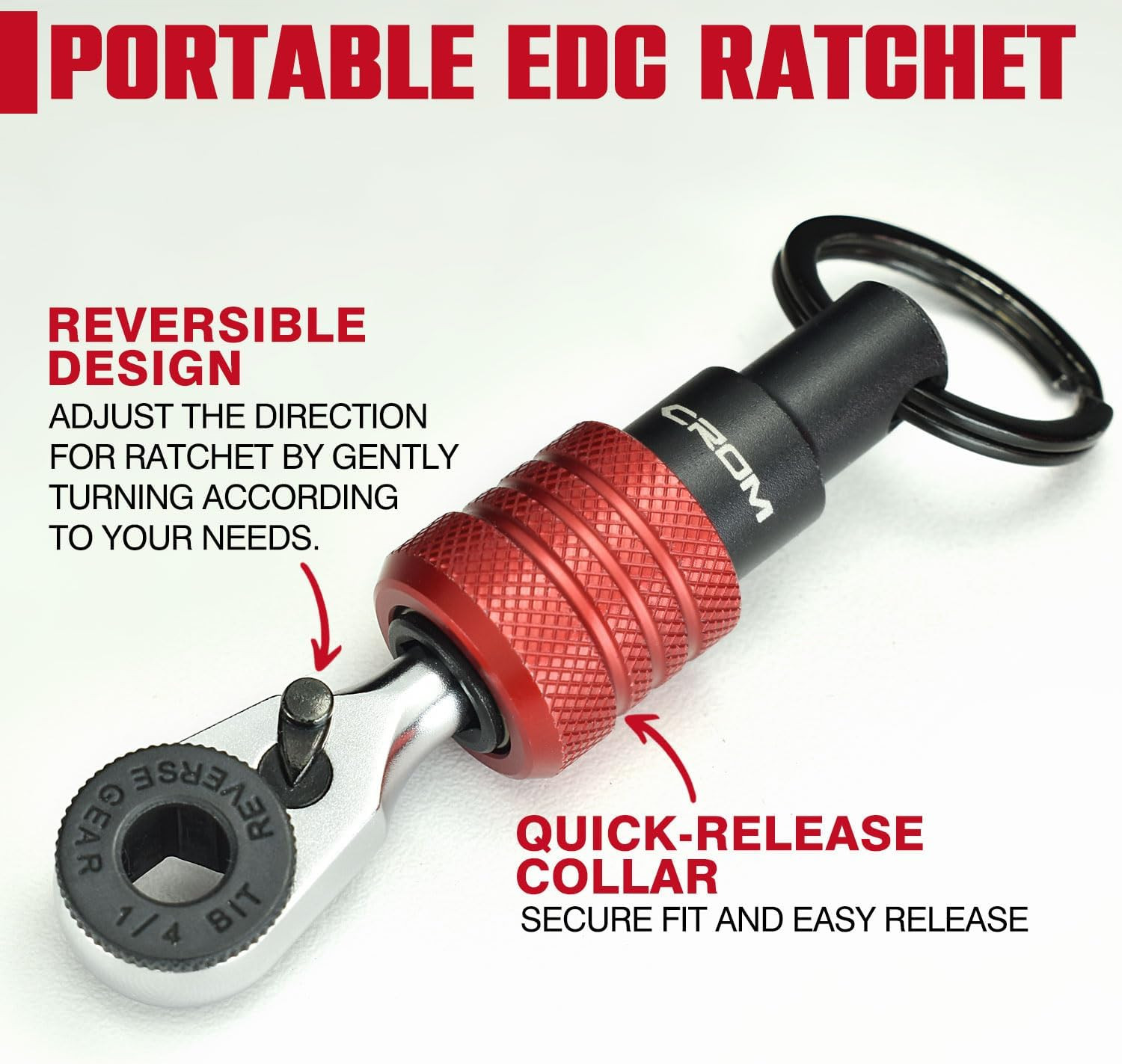 EDC Mini Ratchet Wrench – 1/4-Inch Hex End Multitool Accessory with Bit Holder,