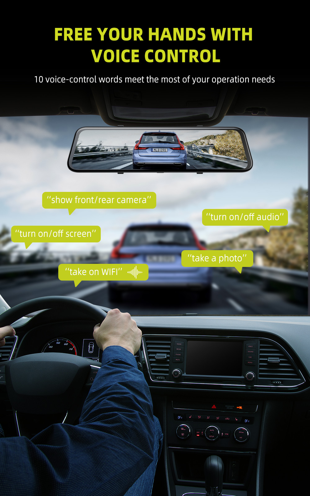12" WiFi 4K Touch Screen Mirror Dash Cam Front Rear Car Security Camera GPS