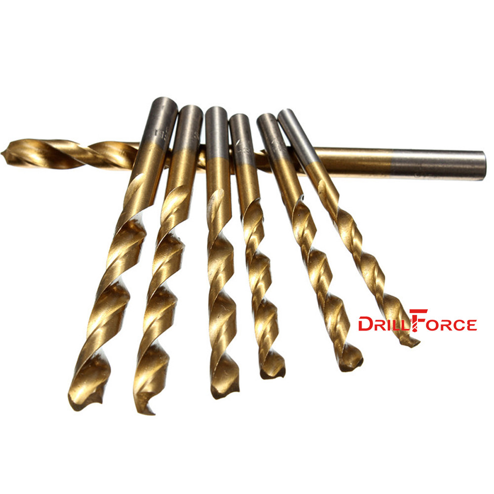 5PCS 3/8" Drill Bit Set HSS Titanium Jobber Length Twist Metal Drill Bits Tools