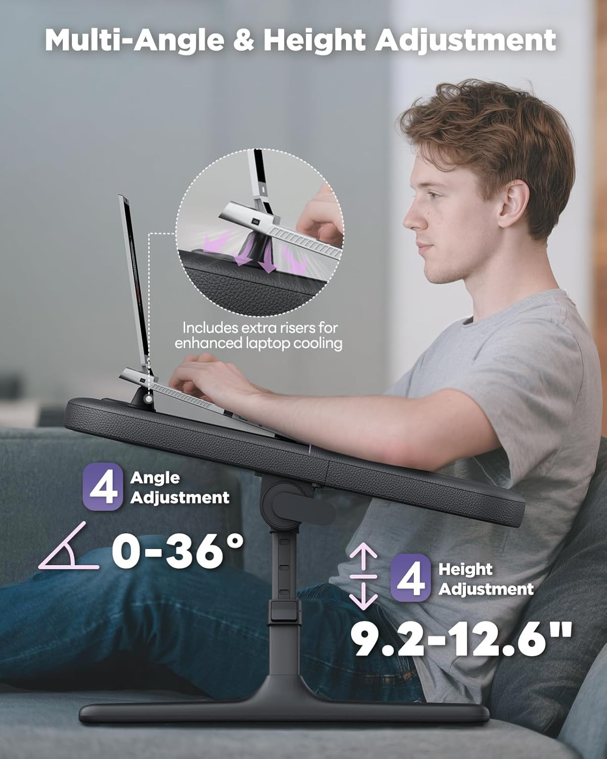 Adjustable Laptop Lap Desk for Bed & Couch with Soft Armrest - Black