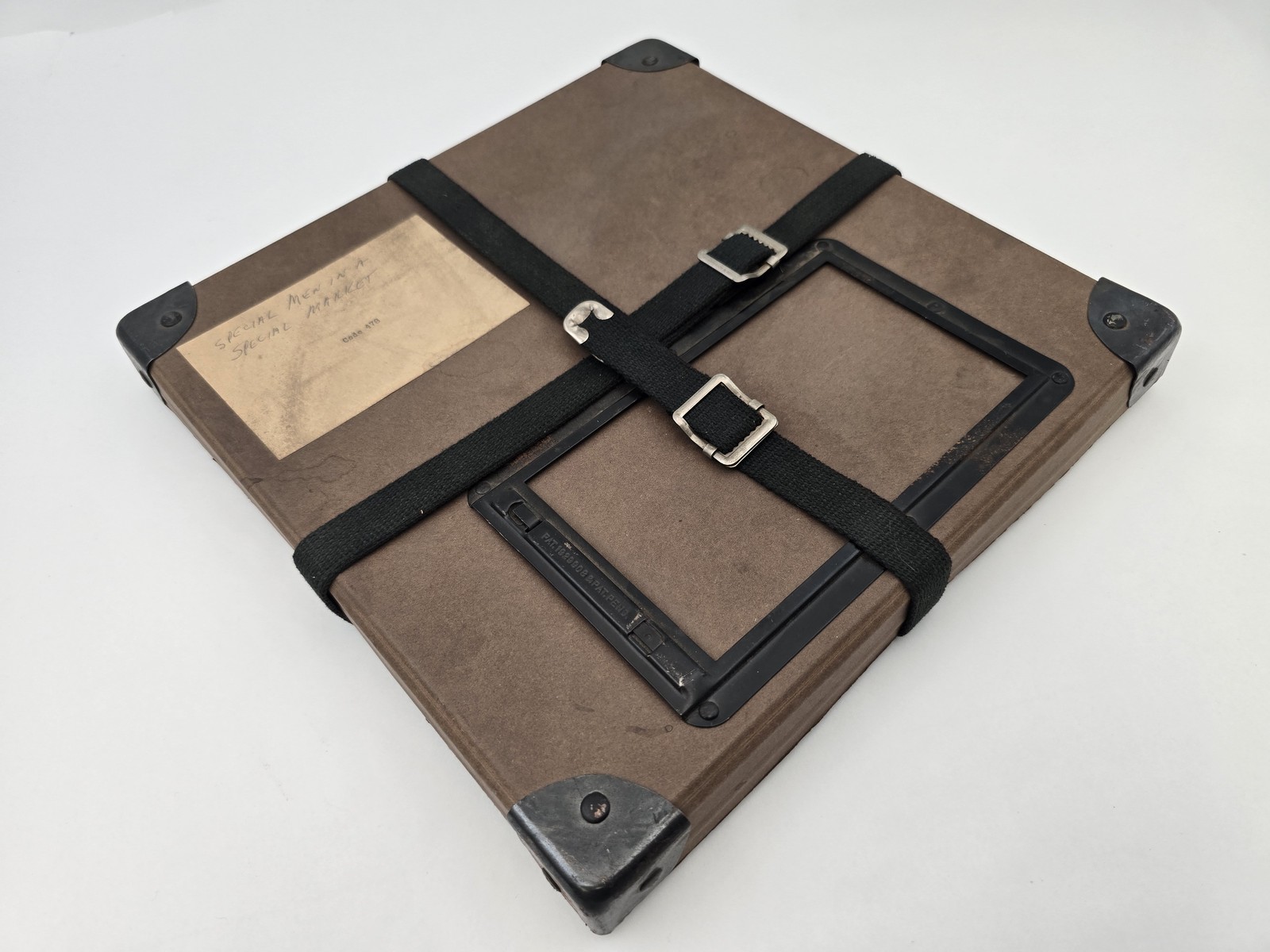 Vintage 11" Square Fiberbilt Shipping Case Metal Corners Fabric Straps 1960s Lab