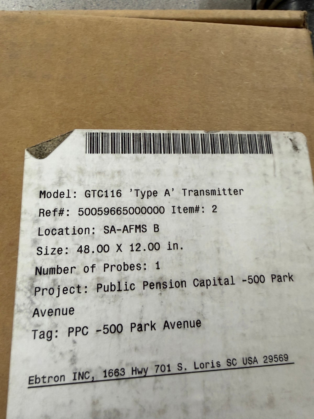 EbTron Type A Airflow Station Transmitter GTC116e 'A' Two Port Transmitter