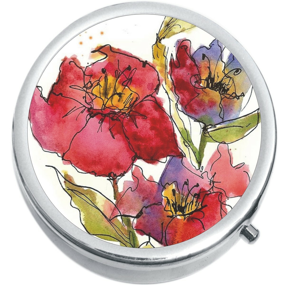 Watercolor Flowers Medicine Vitamin Pill Box