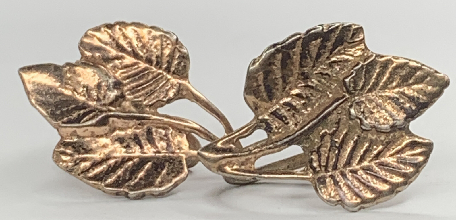 Vintage Sterling 925 Triple Leaf Leaves Screw back 1” Earrings Rose Gold Wash