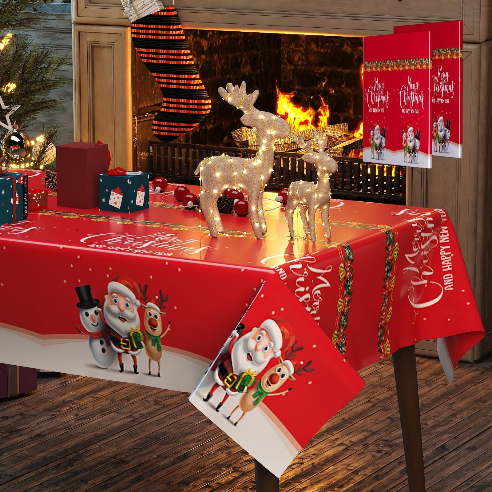Fibevon Christmas Tablecloths, 2-Pack Rectangular Disposable New Year Tablecl...