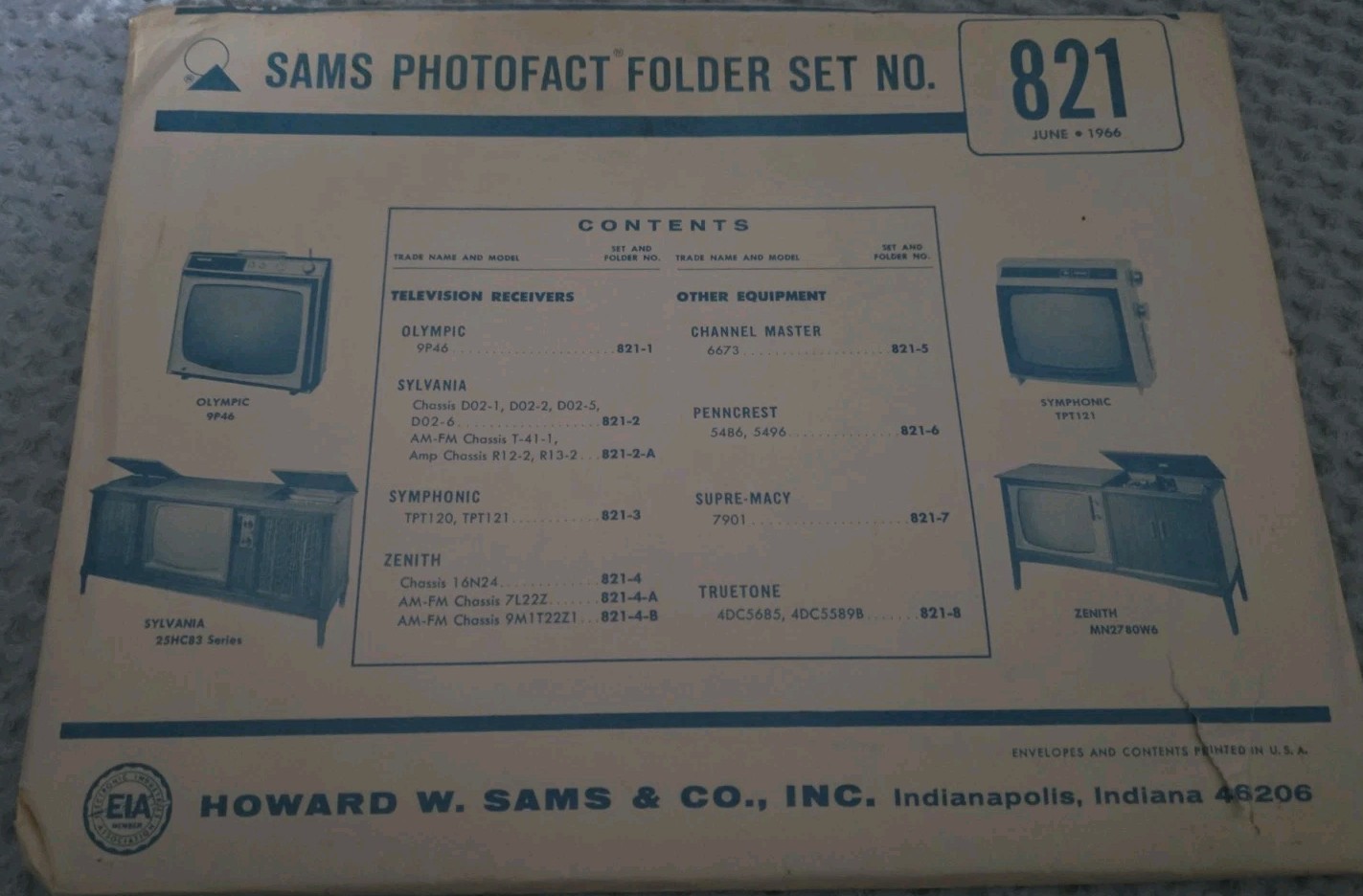 SAMS PHOTOFACT FOLDER SET NO. 821, 1966, SCHEMATICS & SERVICE MANUALS