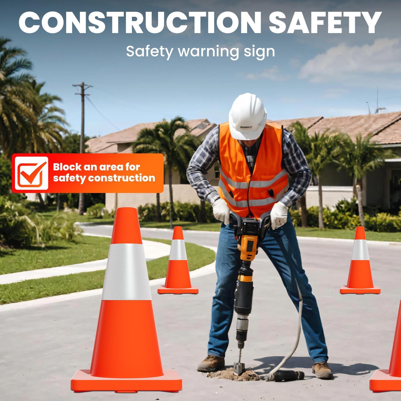 18" 20Pcs Traffic Cones w/ Reflective Collars Hazard Construction Cones