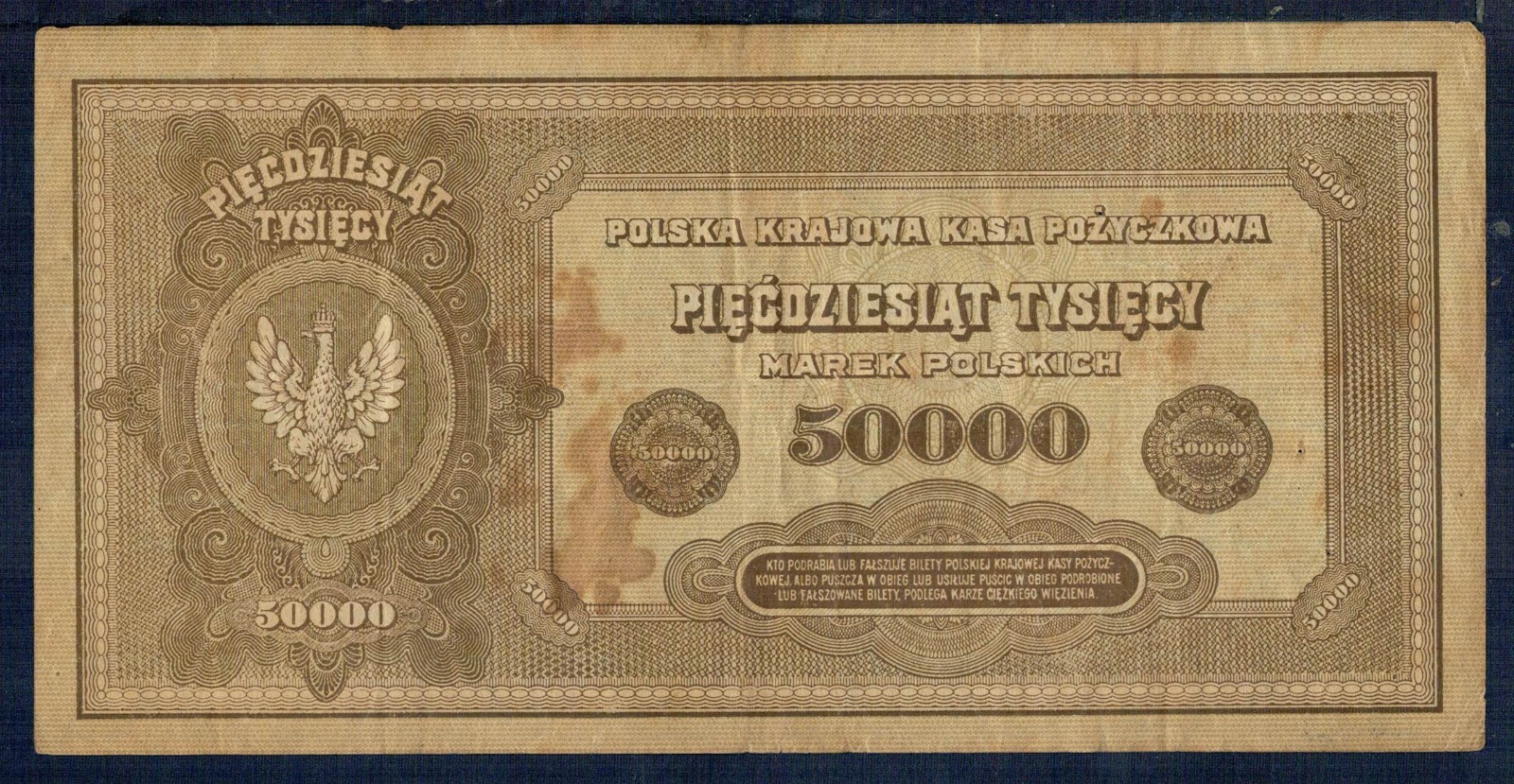 POLAND - 50,000 MARKA 1922 - ALMOST VERY FINE Gian 13_43