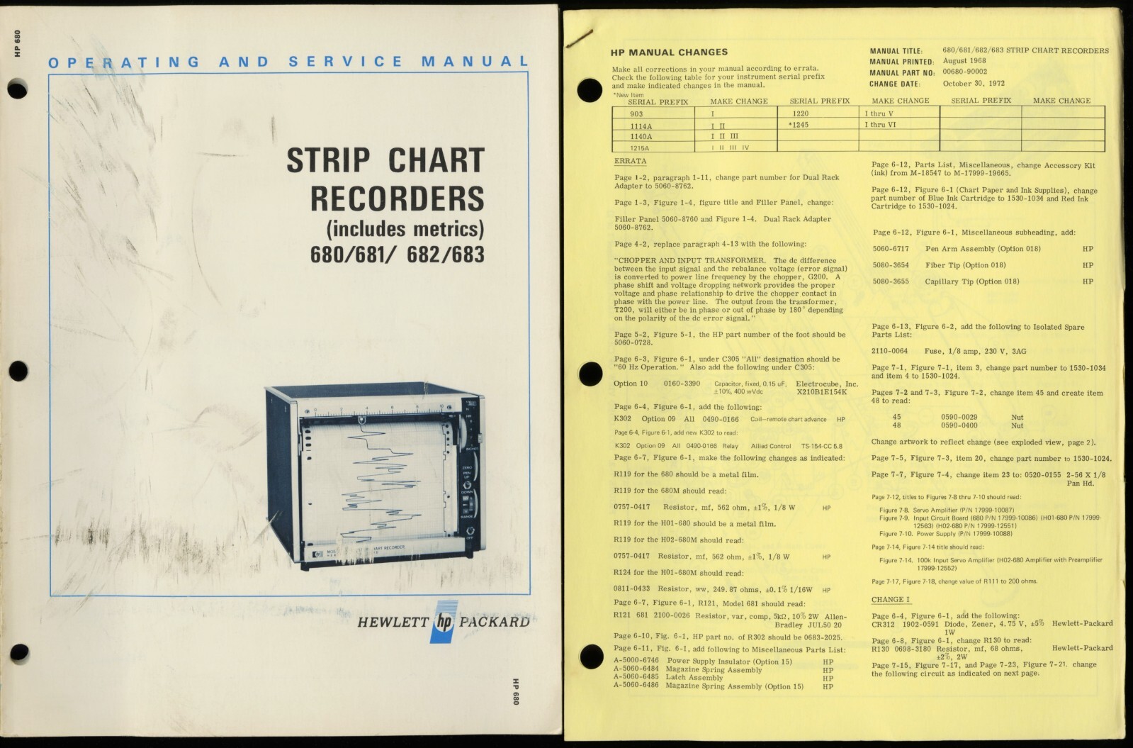 1968 HEWLETT PACKARD 680/681/682/683 STRIP CHART RECORDERS OPERATING SERVICE MAN