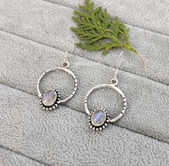 Natural Moonstone Earring Sterling Silver Handmade Dangle Drop Earring Jewelry