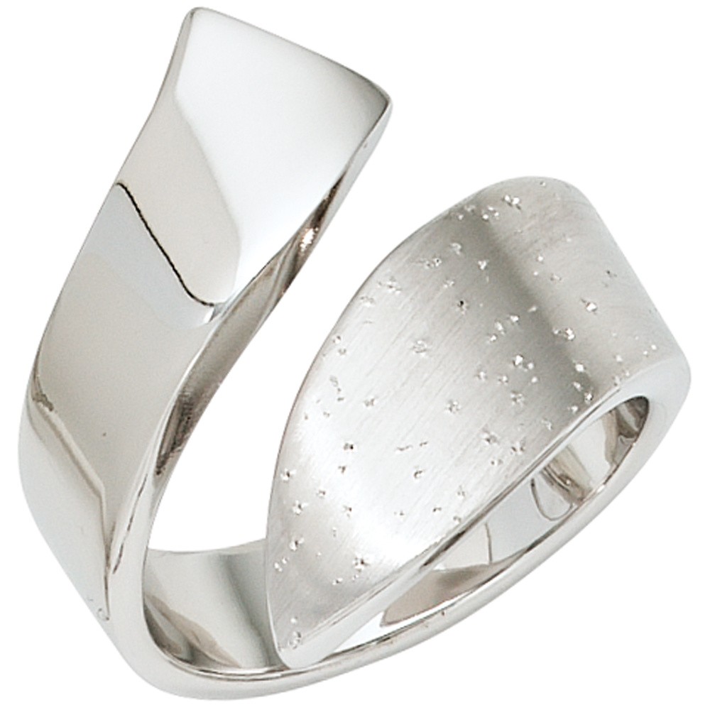 JOBO Ladies Ring Open 925 Sterling Silver Frosted Glitter Effect Silver Ring