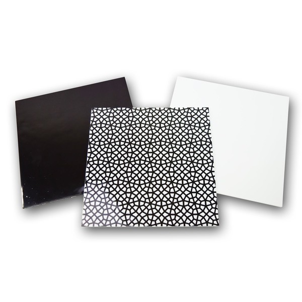 8" x 8" Black and White Opalescent Glass Pack 3pcs Enameled Glass