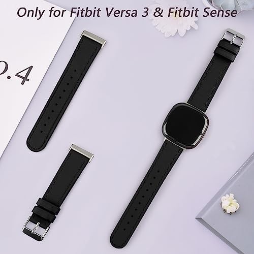 Leather Bands Compatible with Fitbit Versa 4 Bands/Fitbit Versa 3 Black