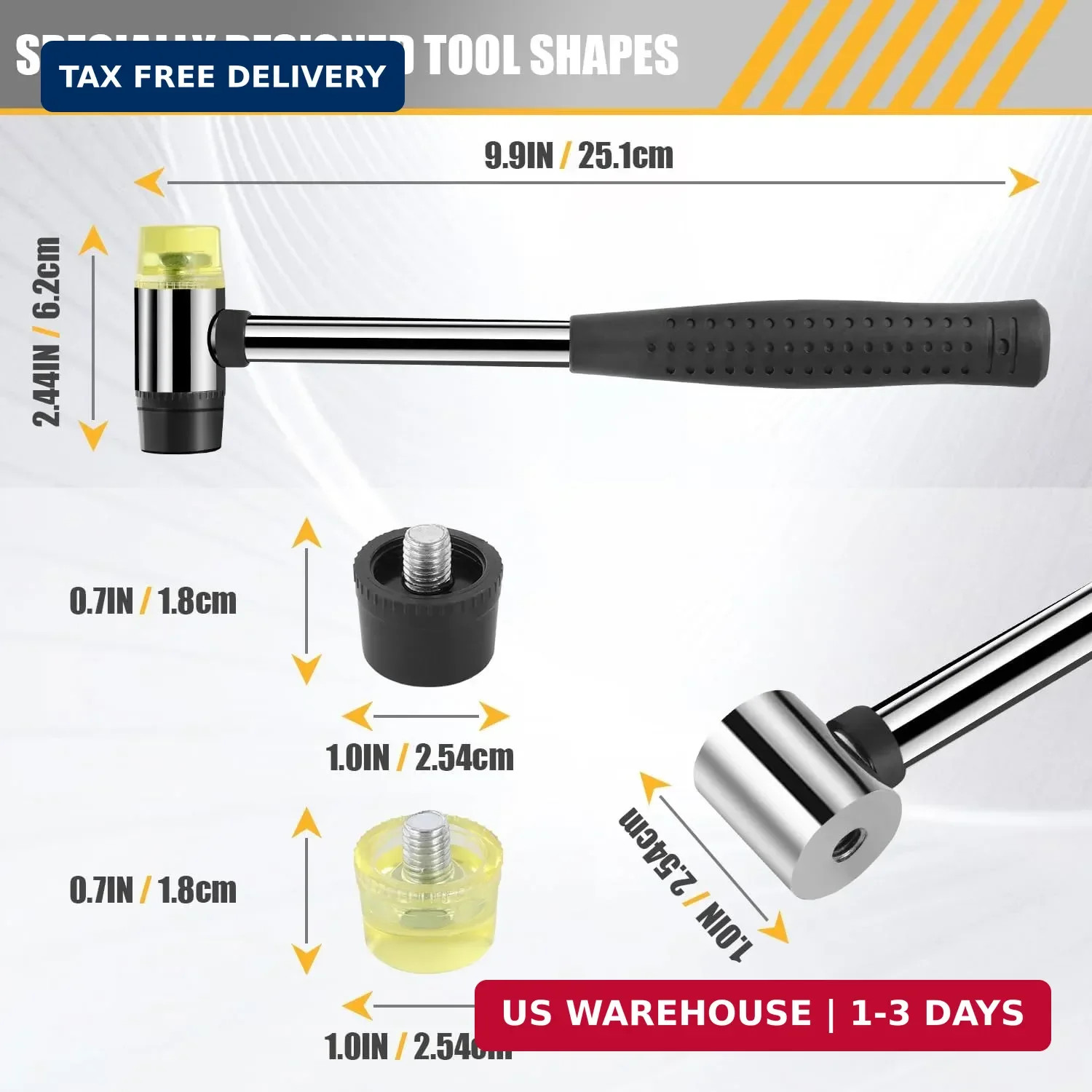 2-Pack Rubber Mallet Hammer Set, 8oz & 25mm Small Rubber Mallet Hammer Tool, Rub