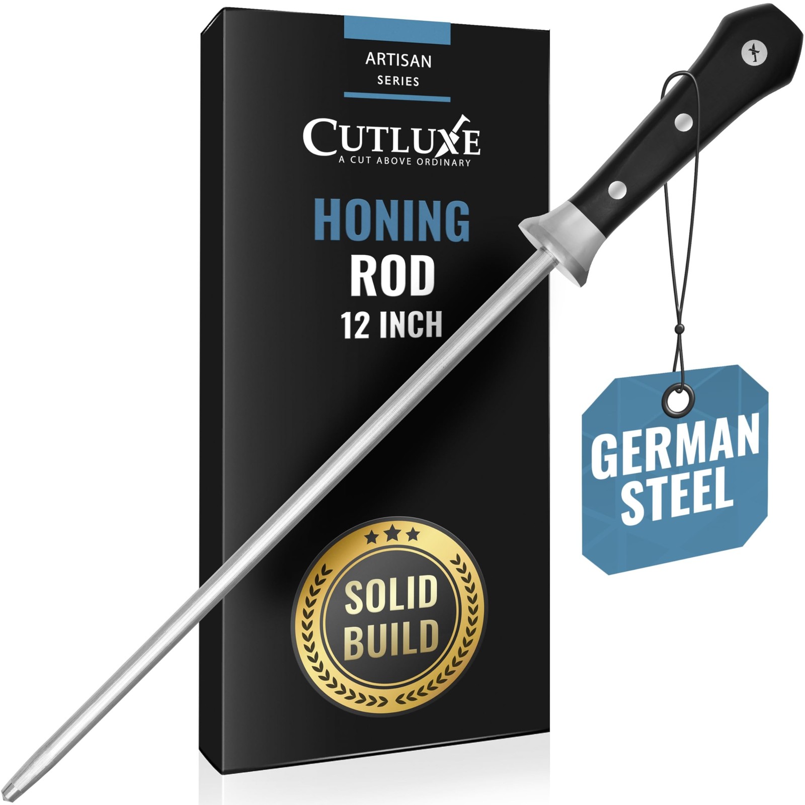 Cutluxe Honing Rod, Sharpening Steel for Kitchen Knives – 12" Honing Steel