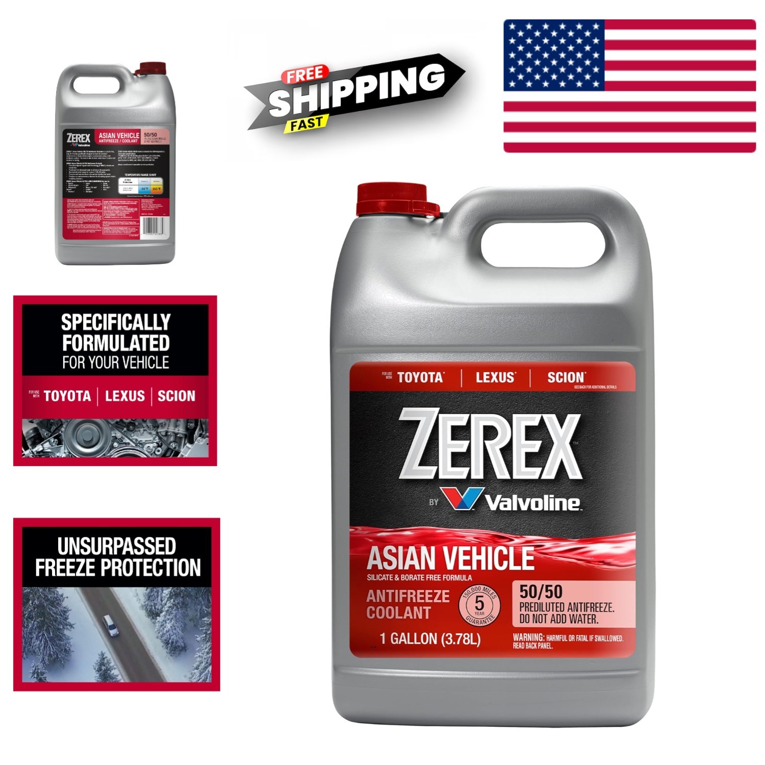 Long Life 5Lb Asian Auto Antifreeze Coolant Fits Toyota Lexus Scion 150K Miles