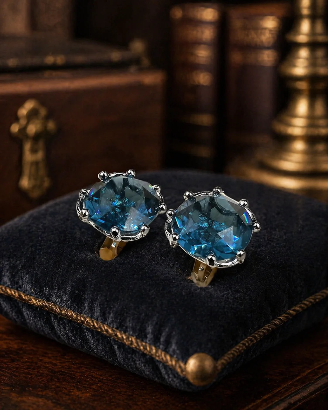 Park Lane Blue Crystal Cufflinks Silver Tone Faceted Stone Mens Jewelry With Box