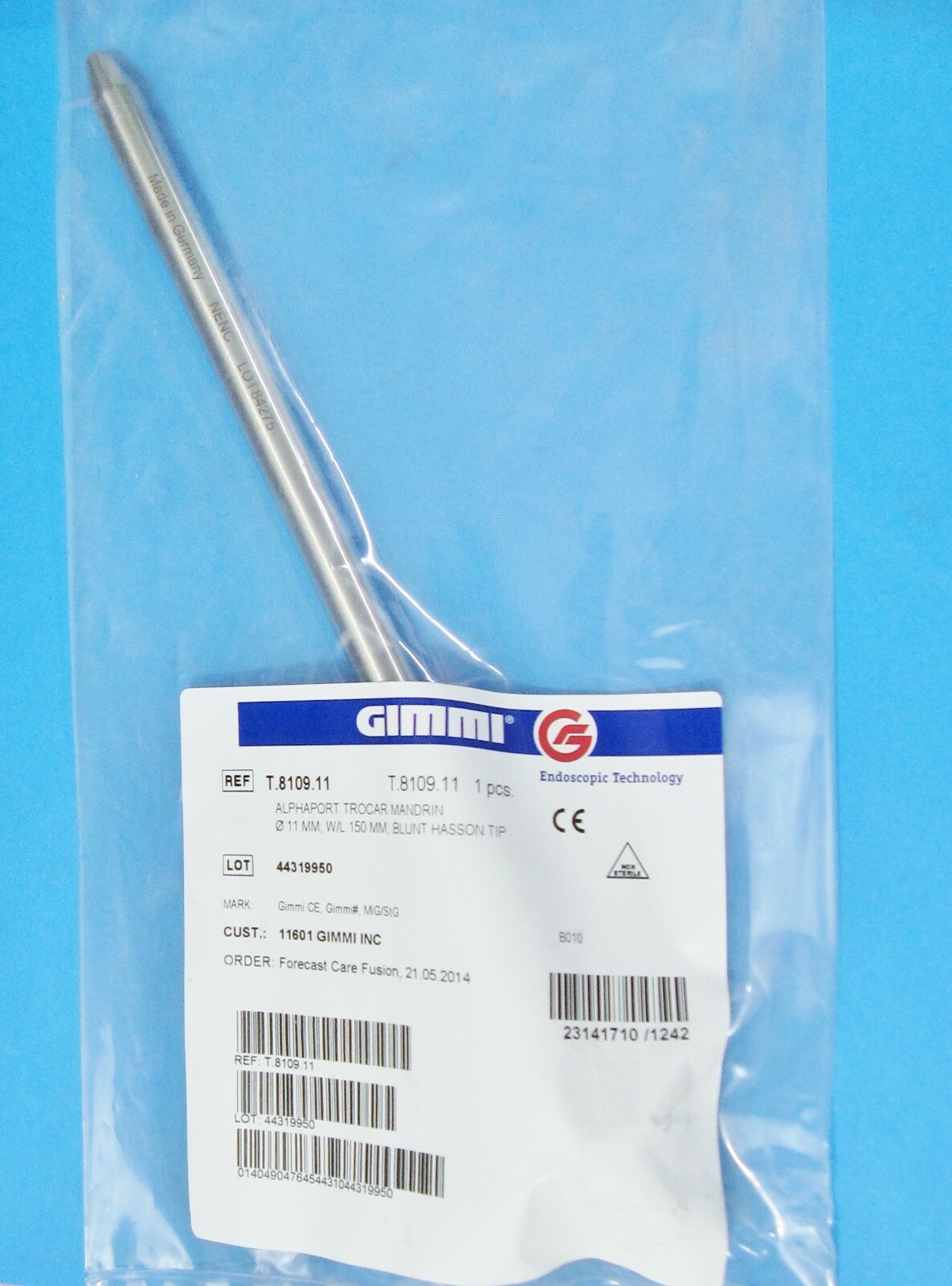 GIMMI T.8109.11 ALPHAPORT TROCAR MANDRIN 11 MM W/L 150 MM, BLUNT HASSON TIP